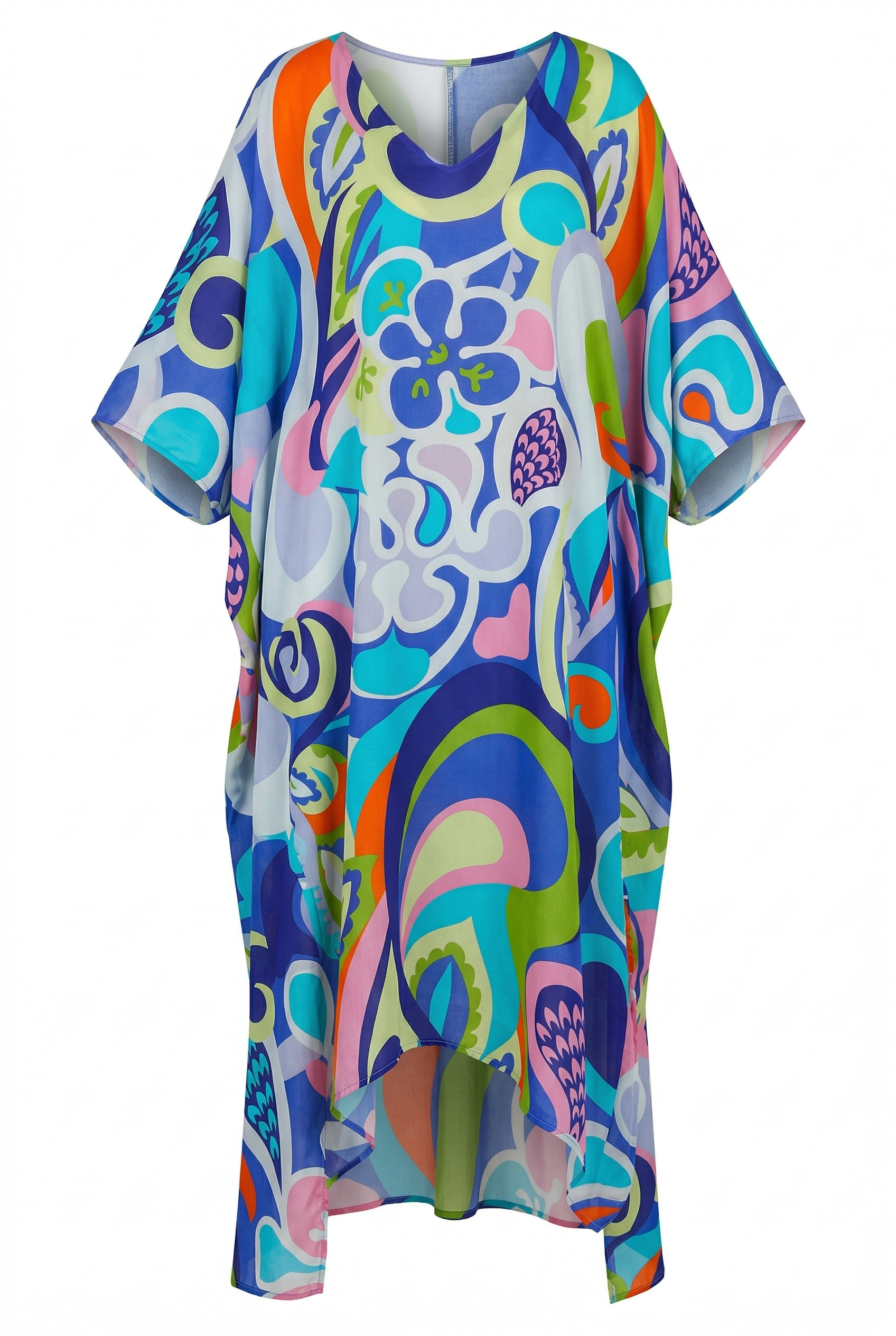 Colorful patterned dress on a white background