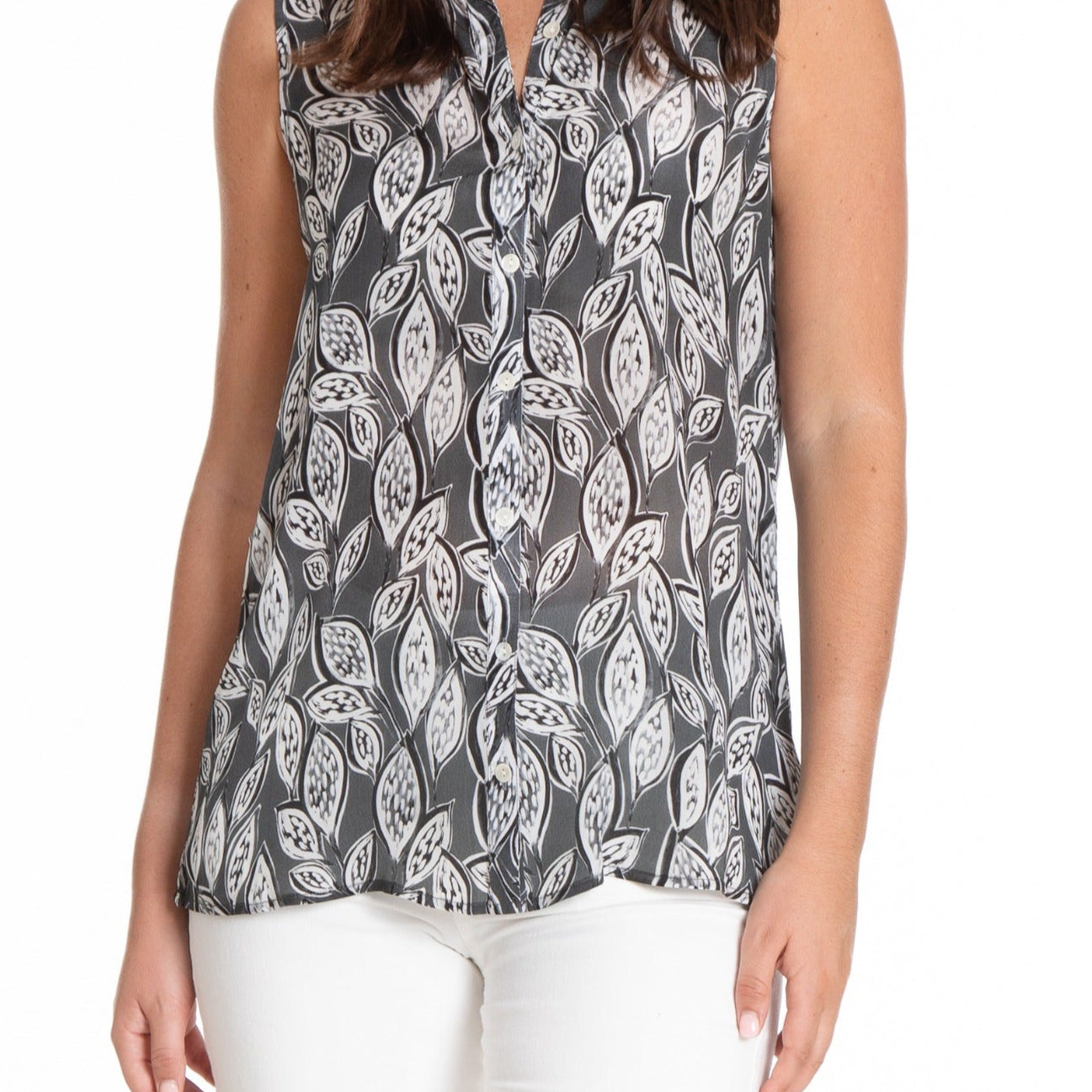 Monochrome Leaves - Button Up Tank Front APNY