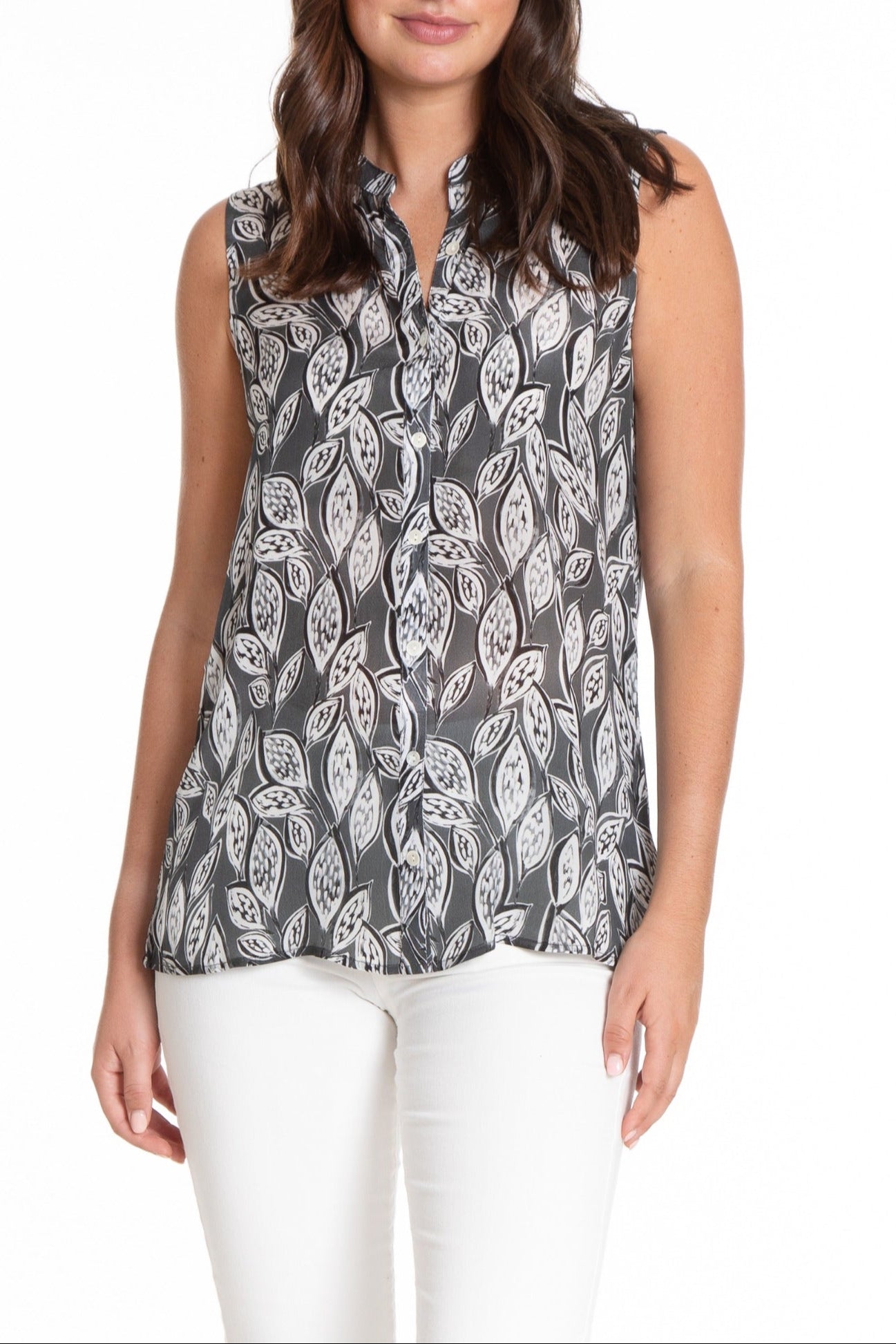 Monochrome Leaves - Button Up Tank Front APNY