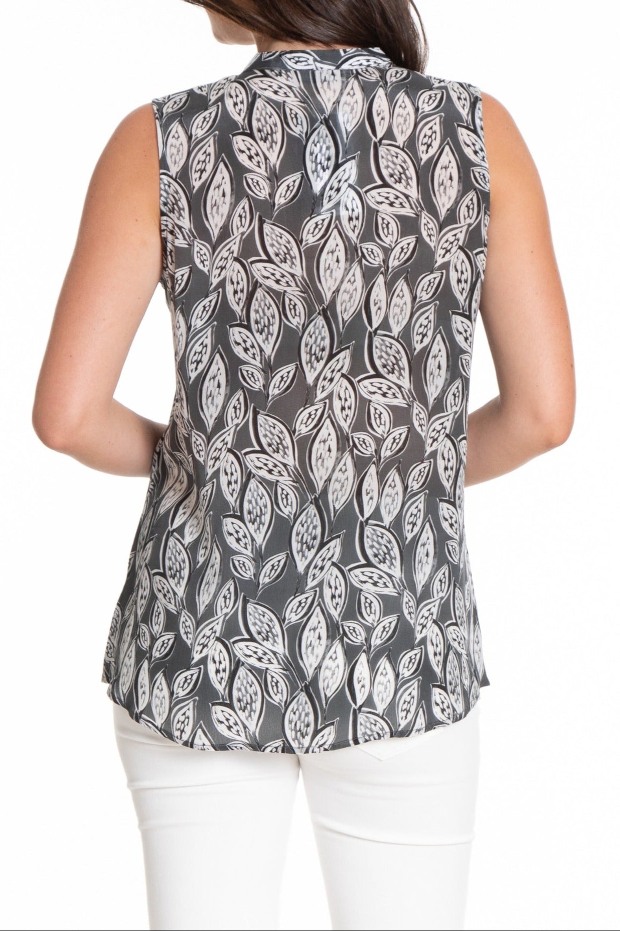 Monochrome Leaves - Button Up Tank Back APNY