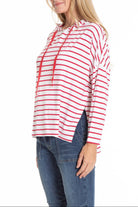 Red stripe Hoddie with side Slits | left side