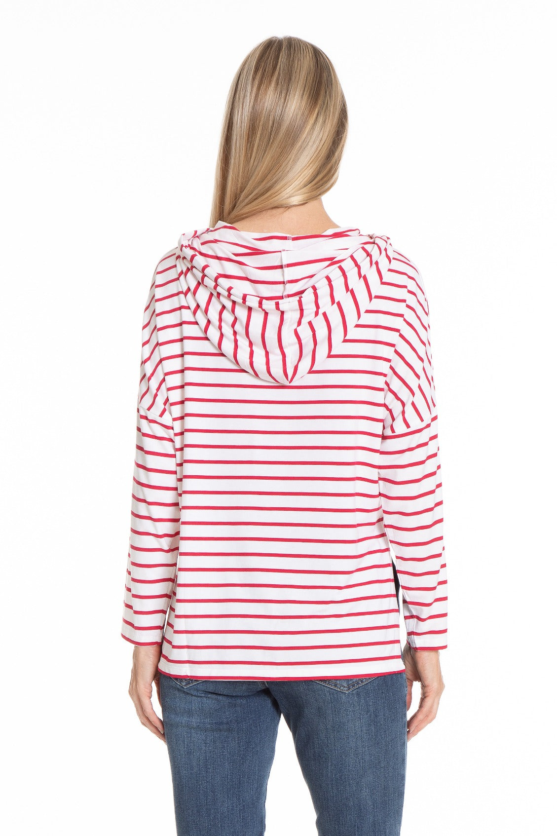 Red stripe Hoddie with side Slits | back side