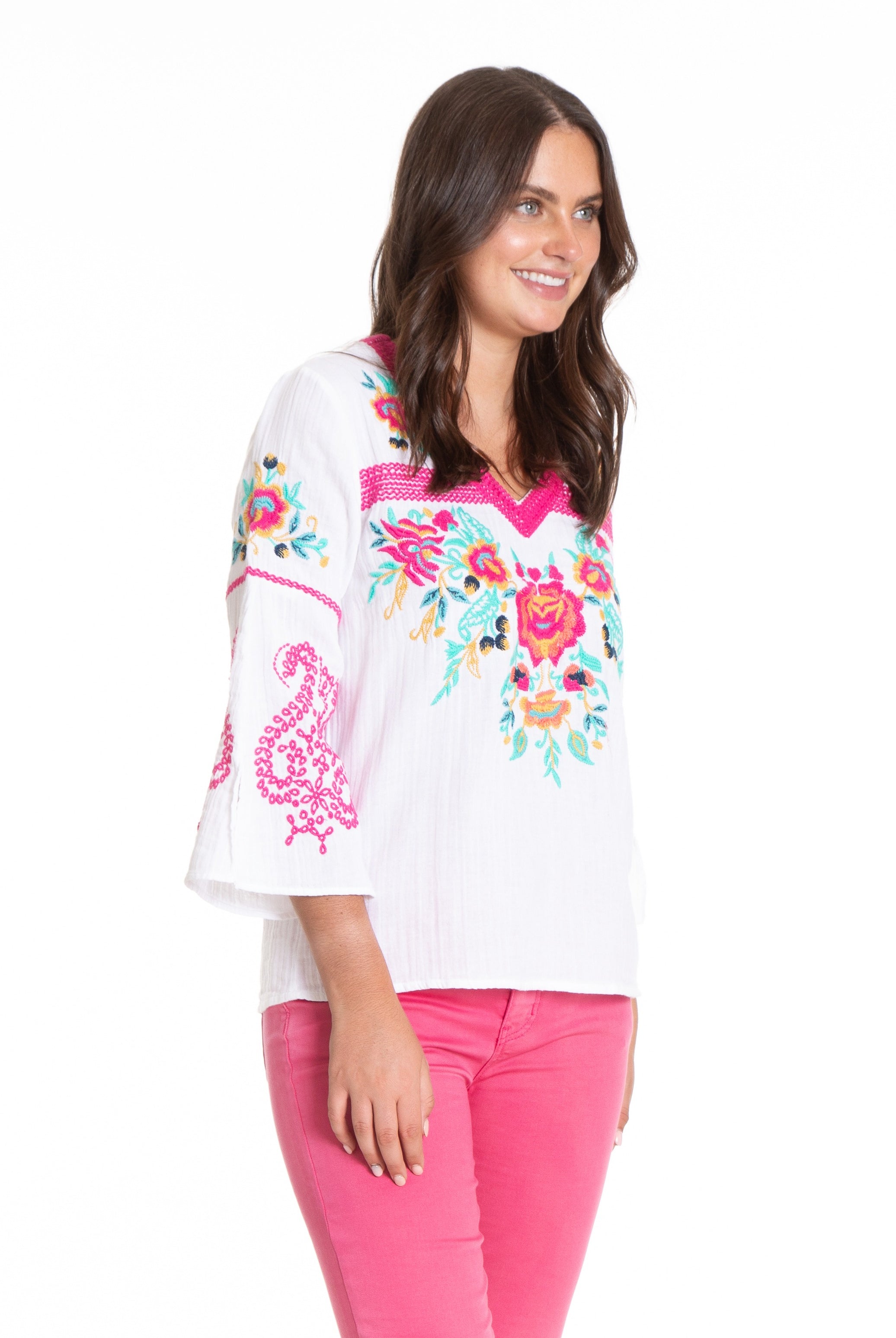 Embroidered Pullover With Flounce Sleeve