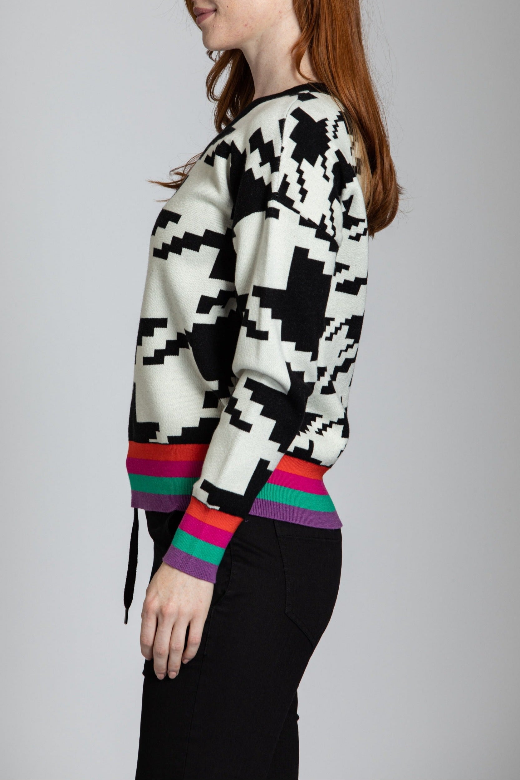 Houndstooth Pattern Pullover With Color Band APNY