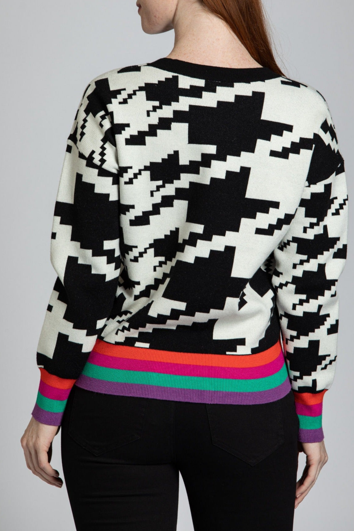 Houndstooth Pattern Pullover With Color Band APNY