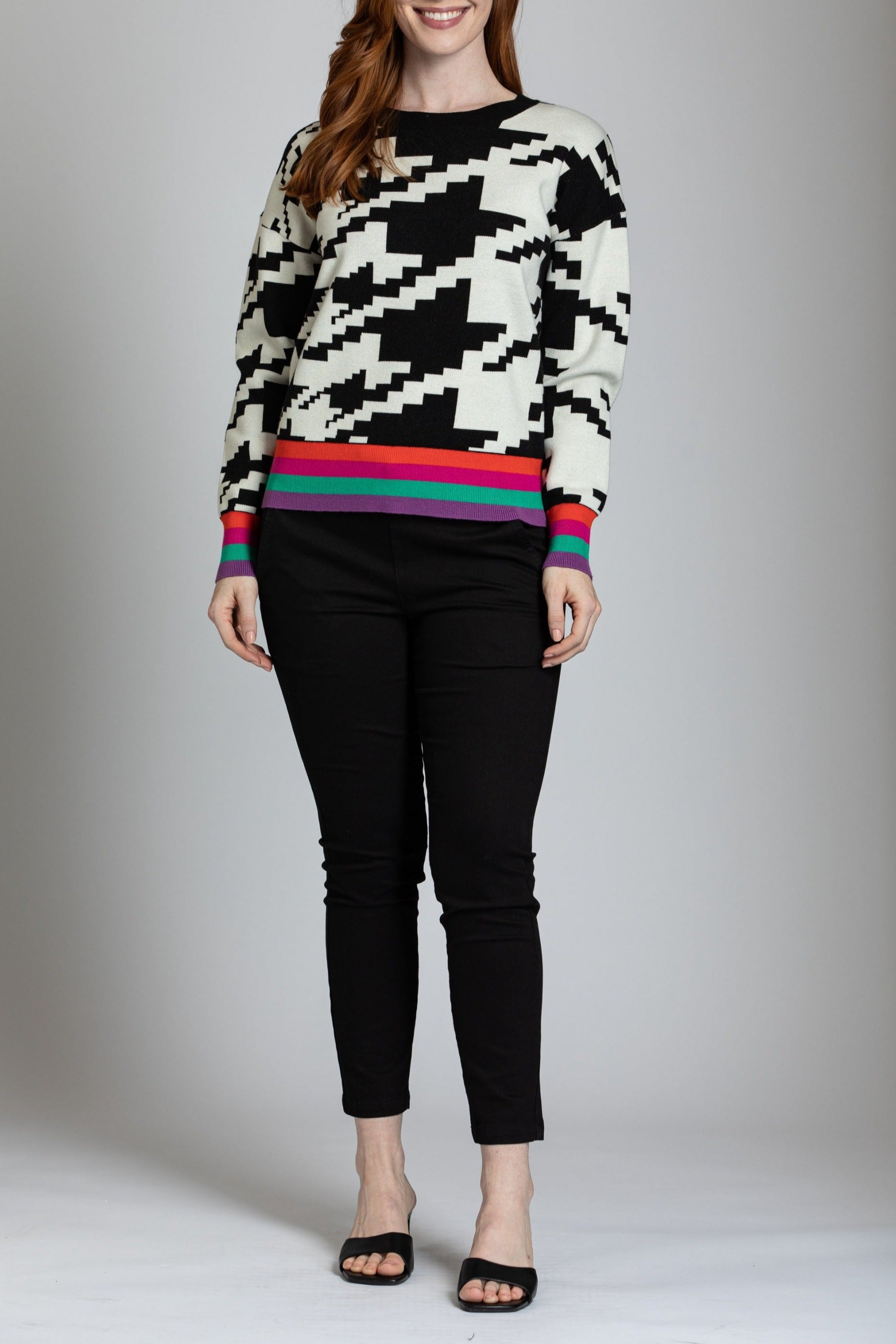 Houndstooth Pattern Pullover With Color Band APNY