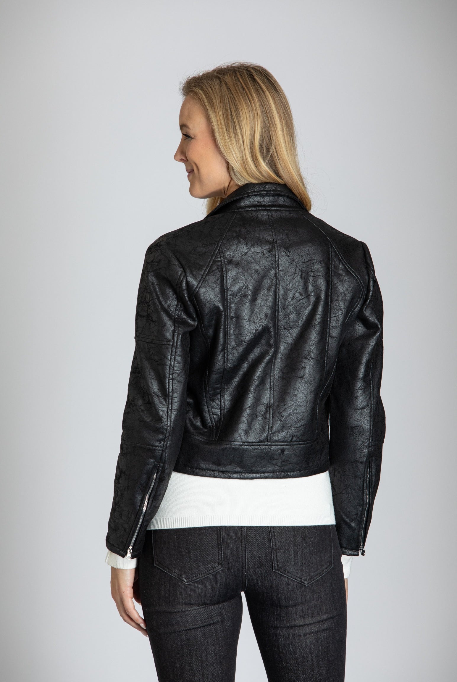 Vegan Leather Moto Jacket - Black APNY