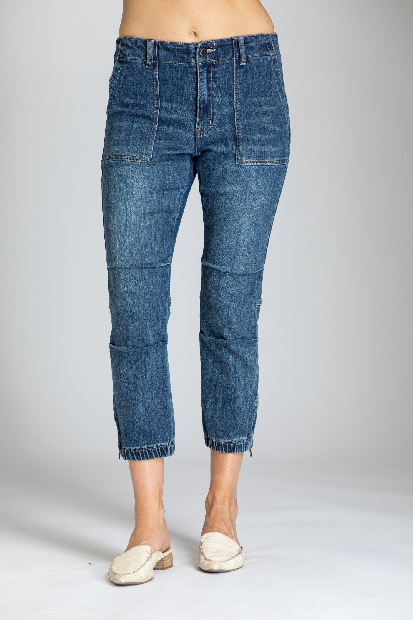 Crop Military Jogger Jean - Medium Indigo | Front side