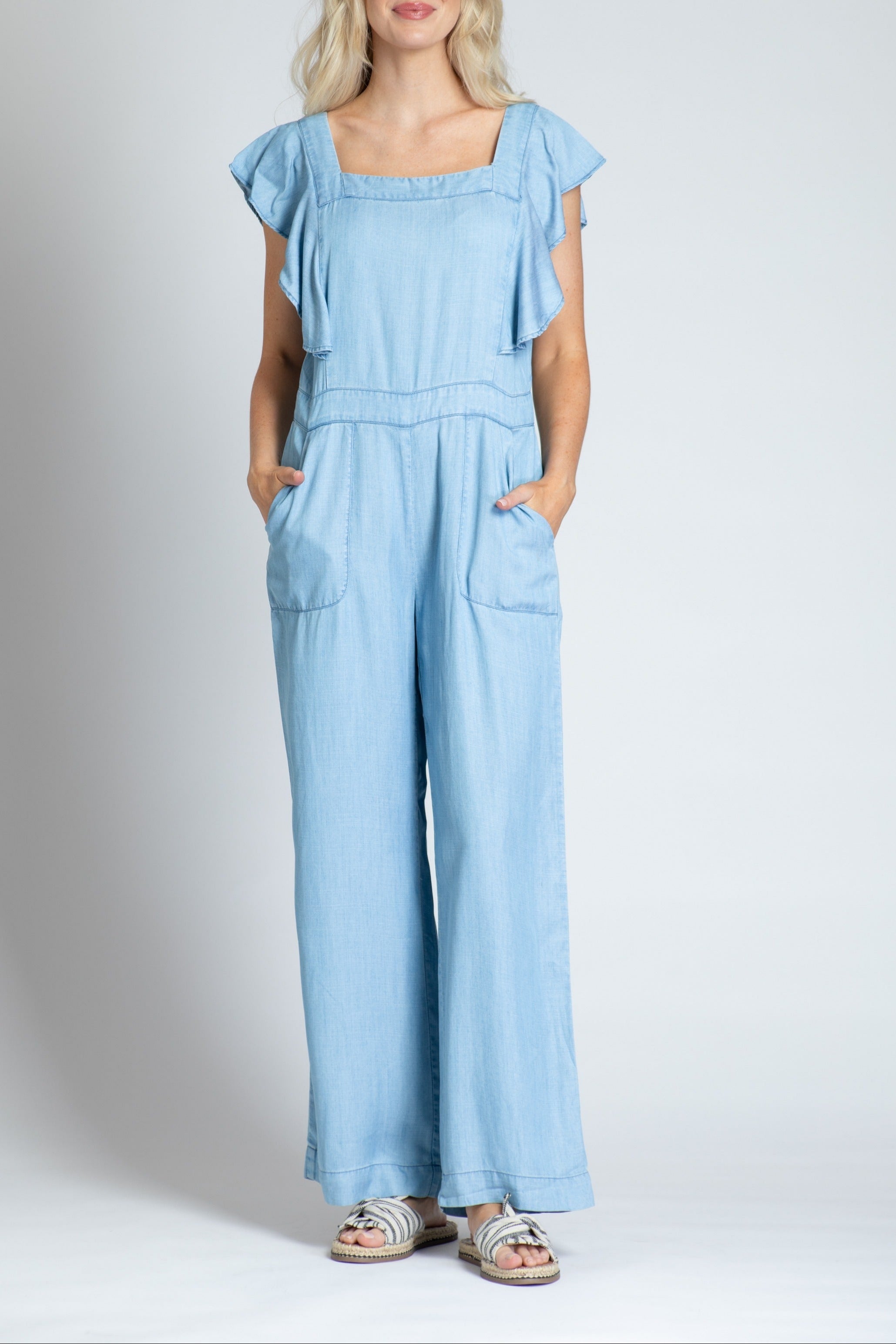 Jumpsuite With Flutter Sleeve - Light Indigo