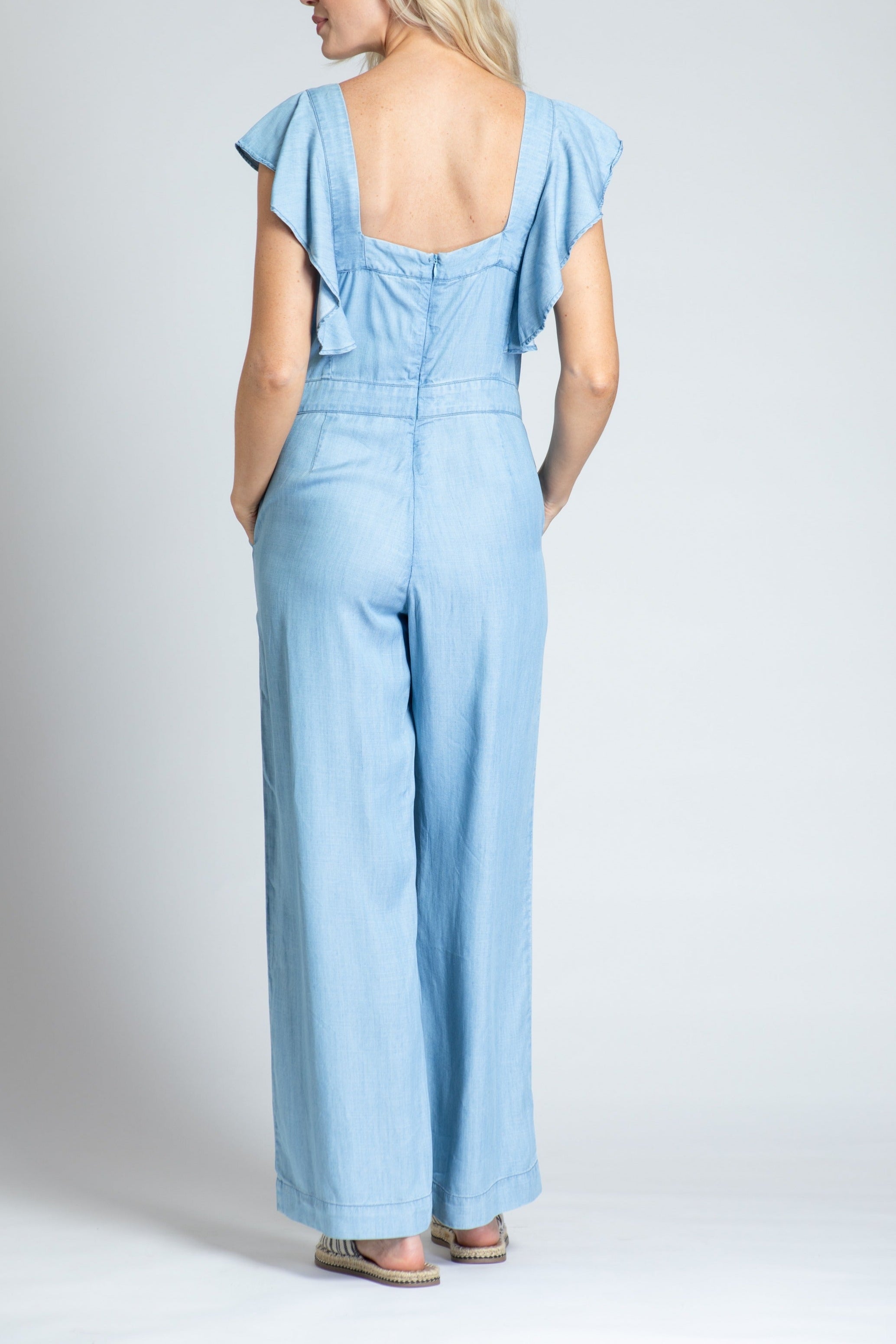 Jumpsuite With Flutter Sleeve - Light Indigo
