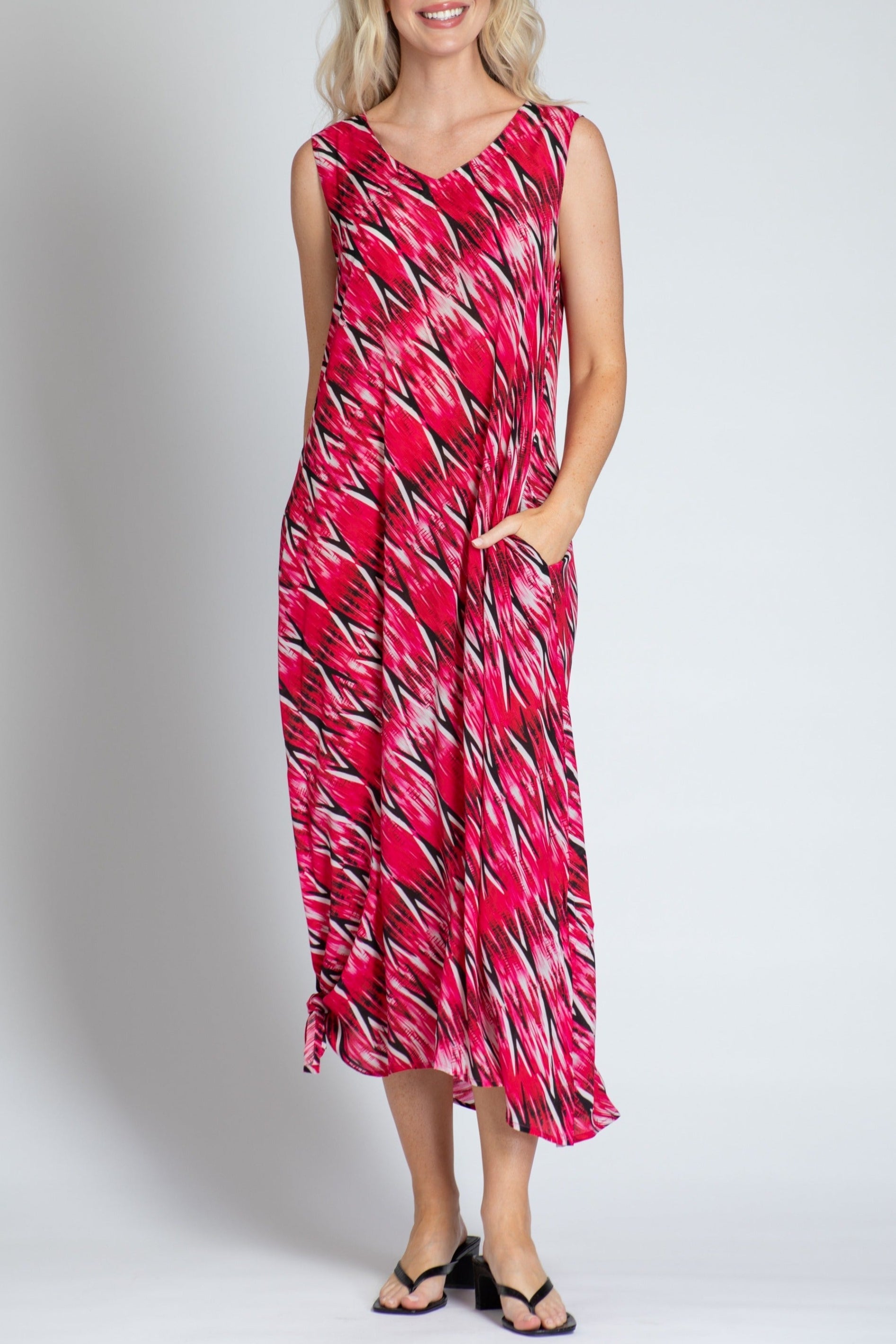Diagonal Ikat Print - V-neck Tank Long Dress