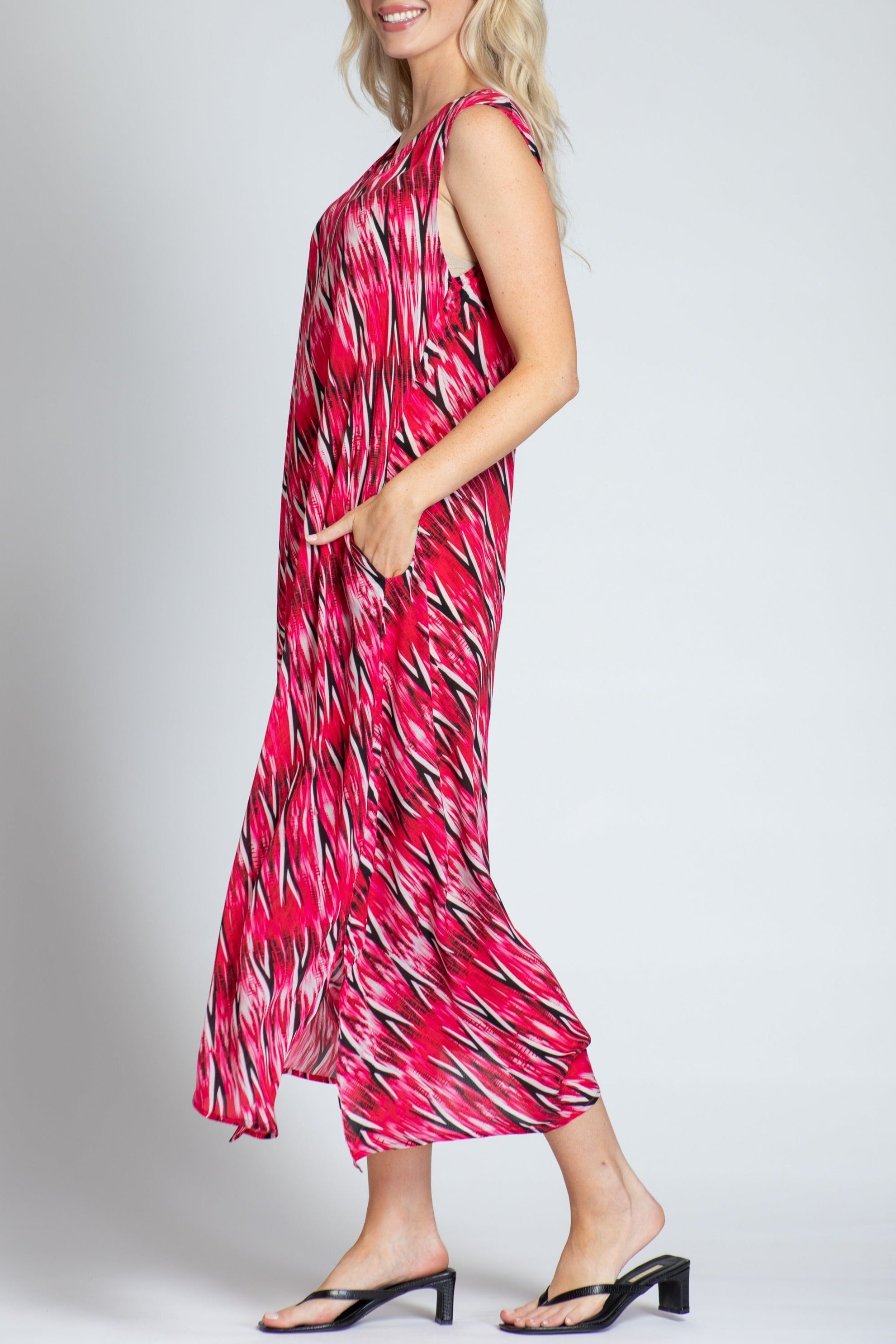 Diagonal Ikat Print - V-neck Tank Long Dress