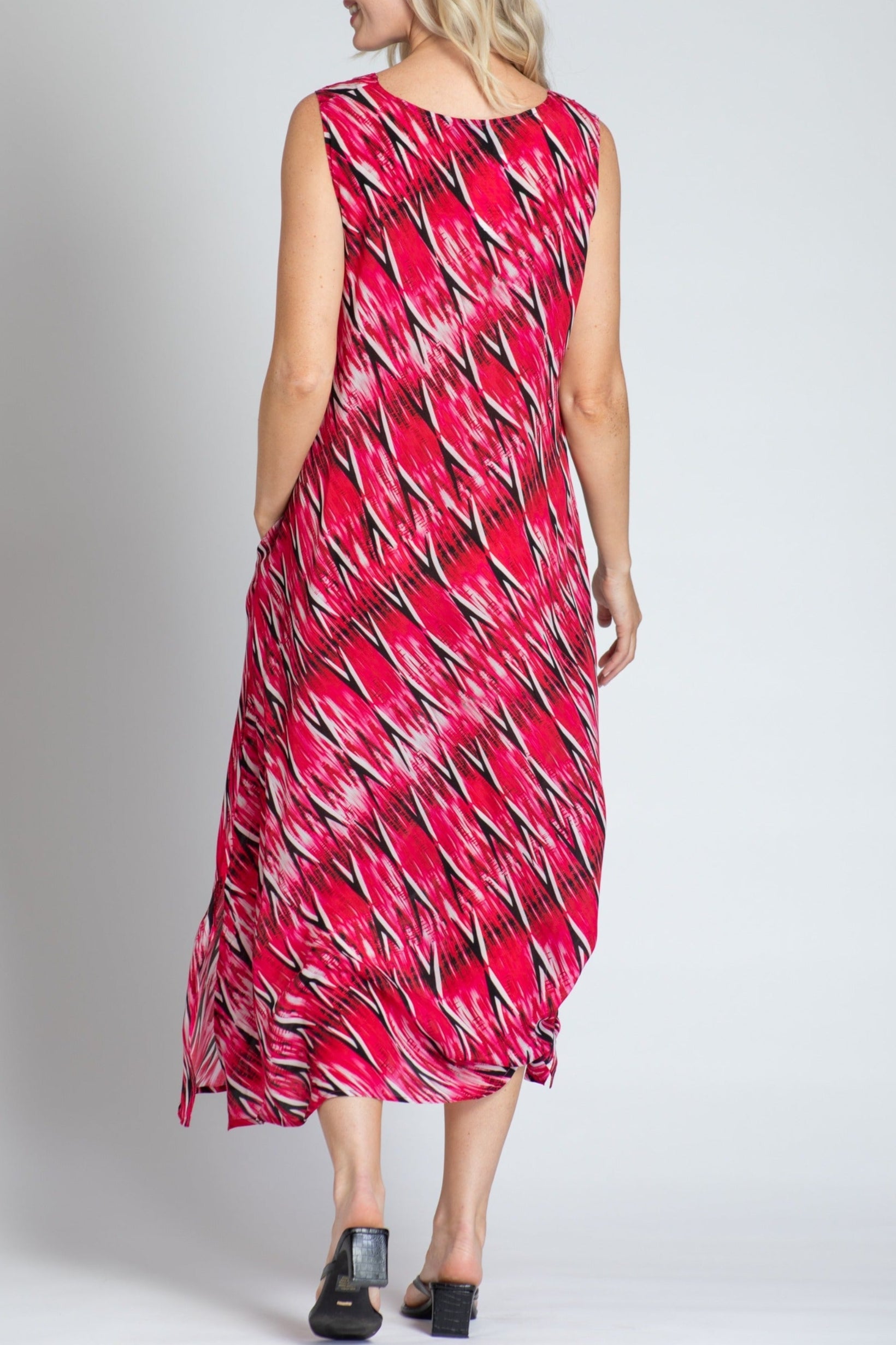 Diagonal Ikat Print - V-neck Tank Long Dress
