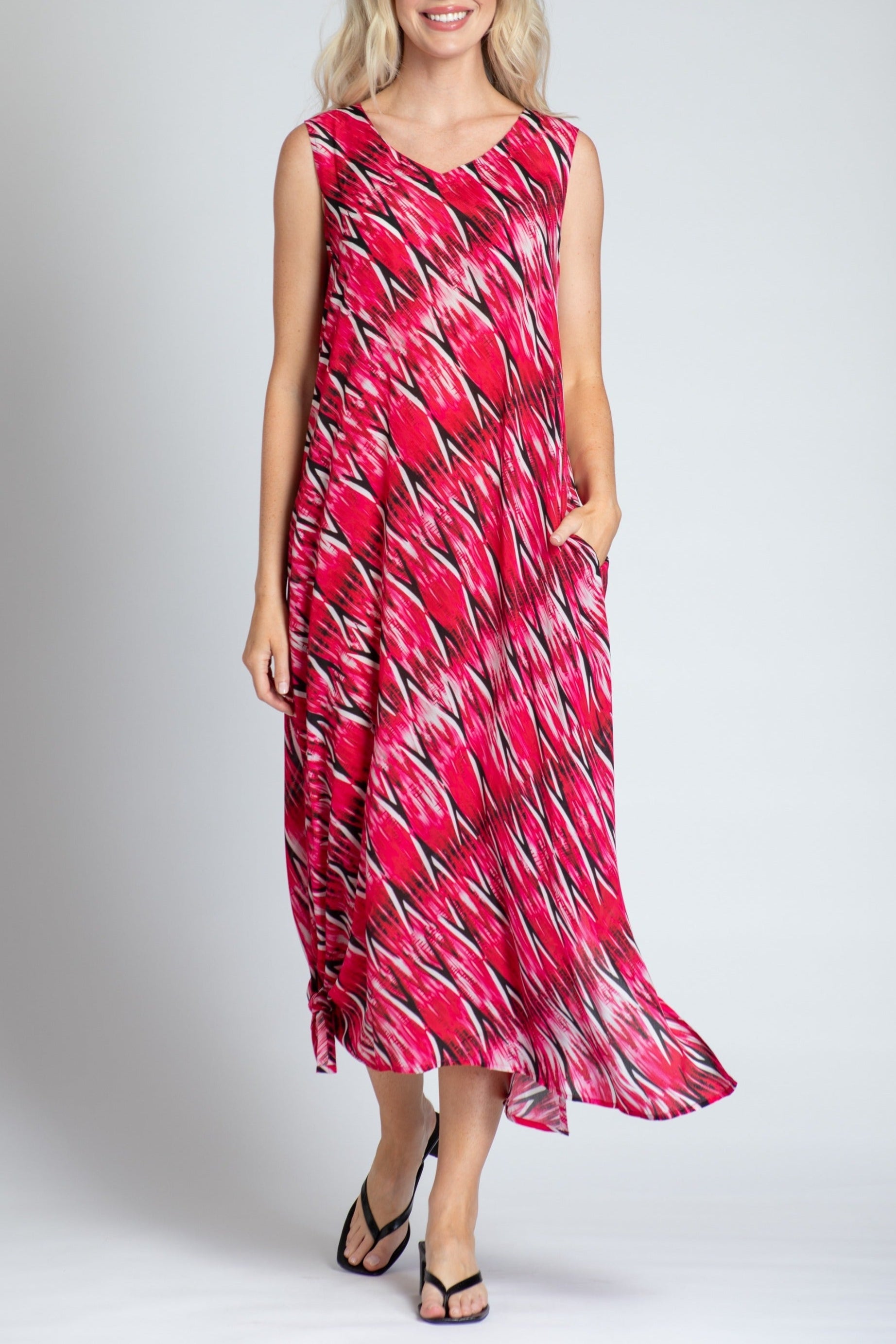 Diagonal Ikat Print - V-neck Tank Long Dress