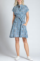 Geo Ogee Print - Short Sleeve Shirt Dress With Self Tie