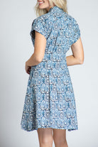 Geo Ogee Print - Short Sleeve Shirt Dress With Self Tie