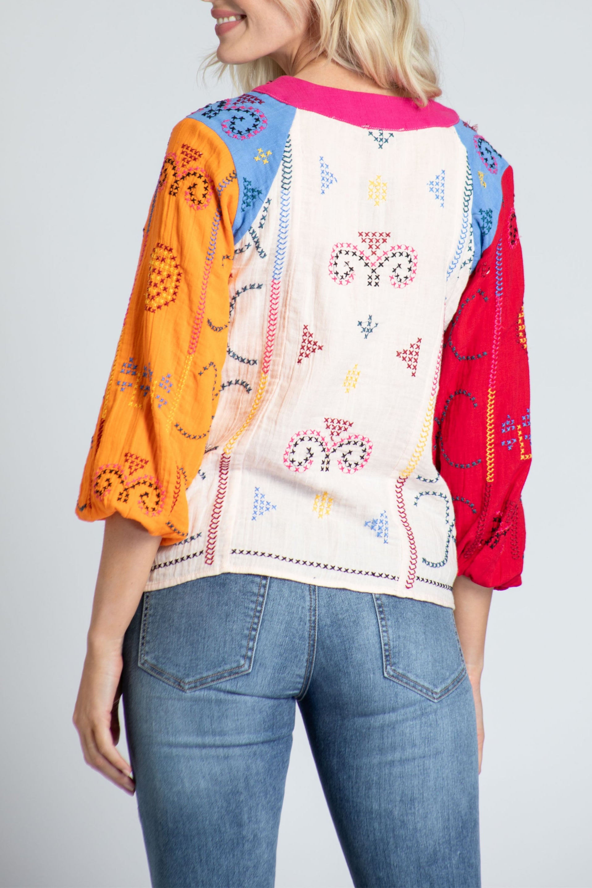 Color Block With Cross-Stitched Embroidery