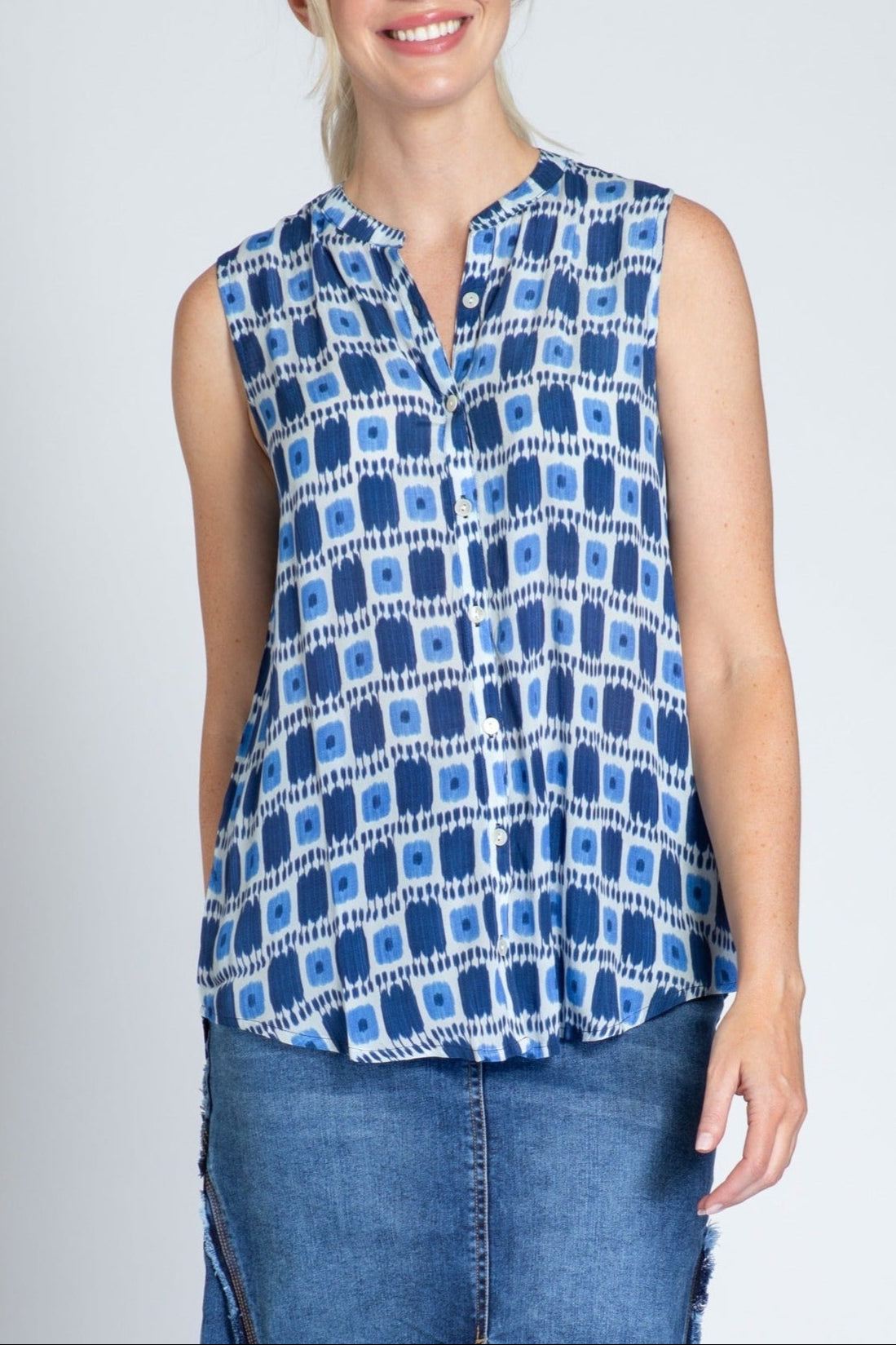 Ikat Box Print - Button Up Tank