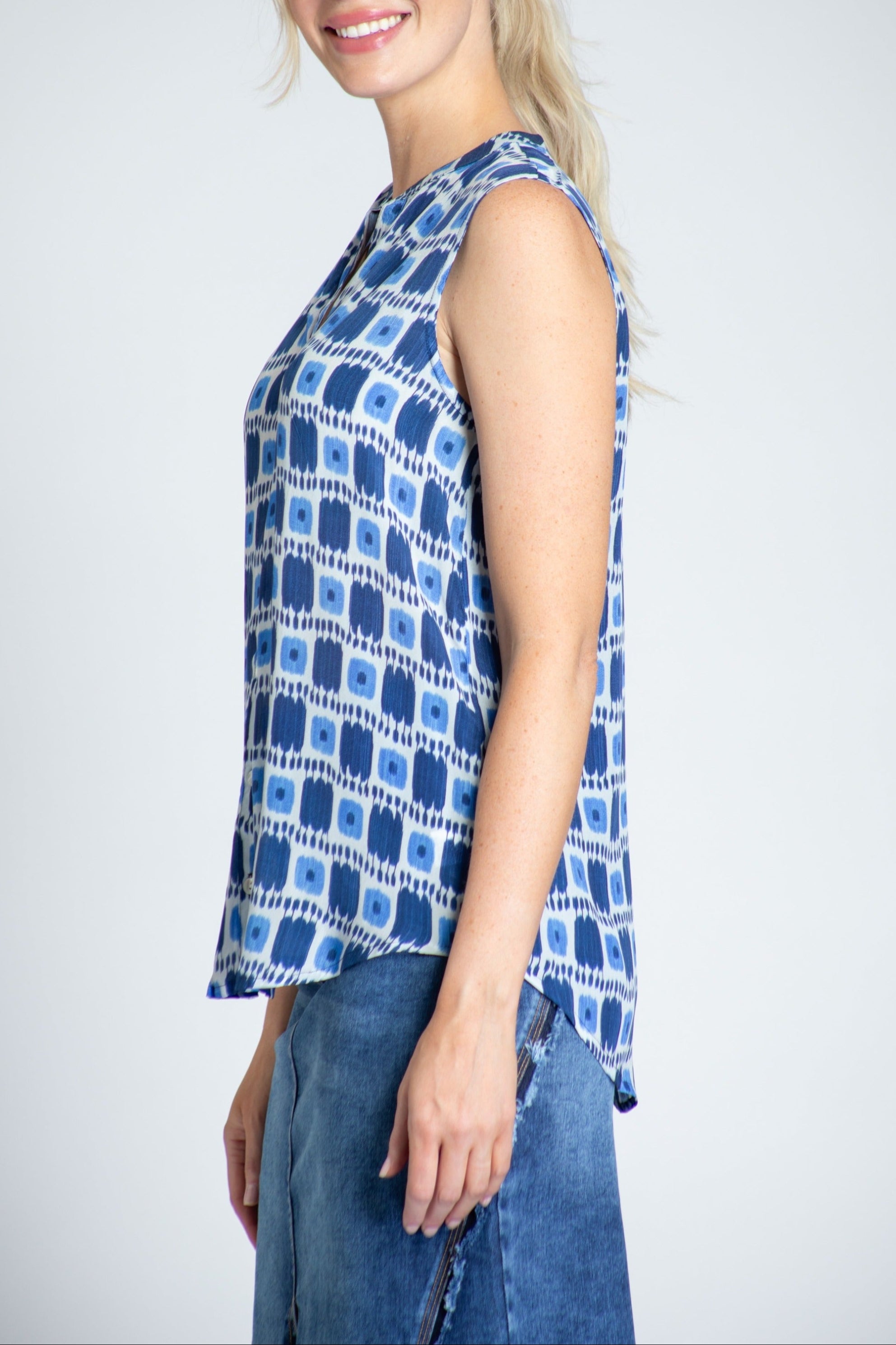 Ikat Box Print - Button Up Tank