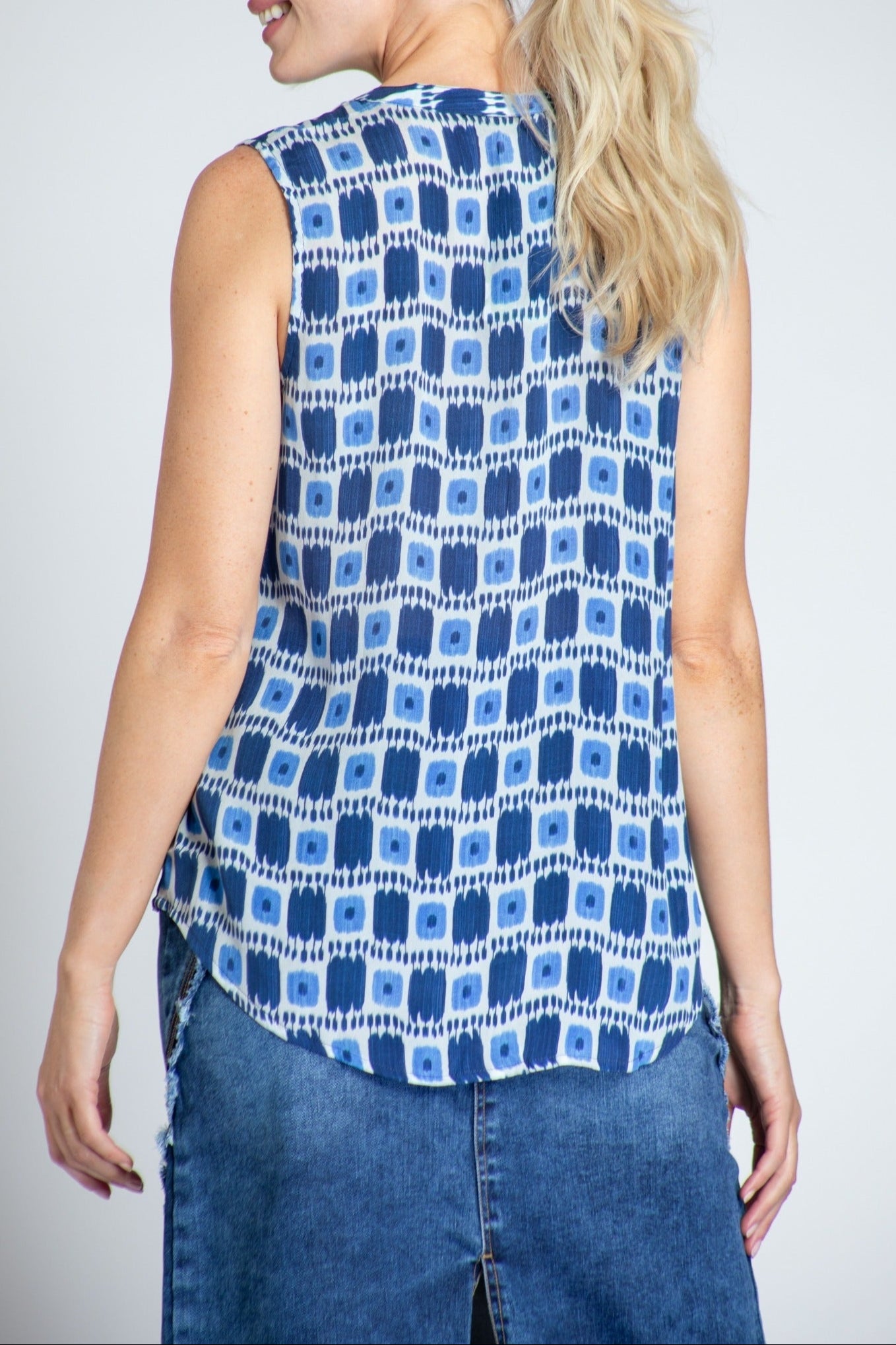 Ikat Box Print - Button Up Tank