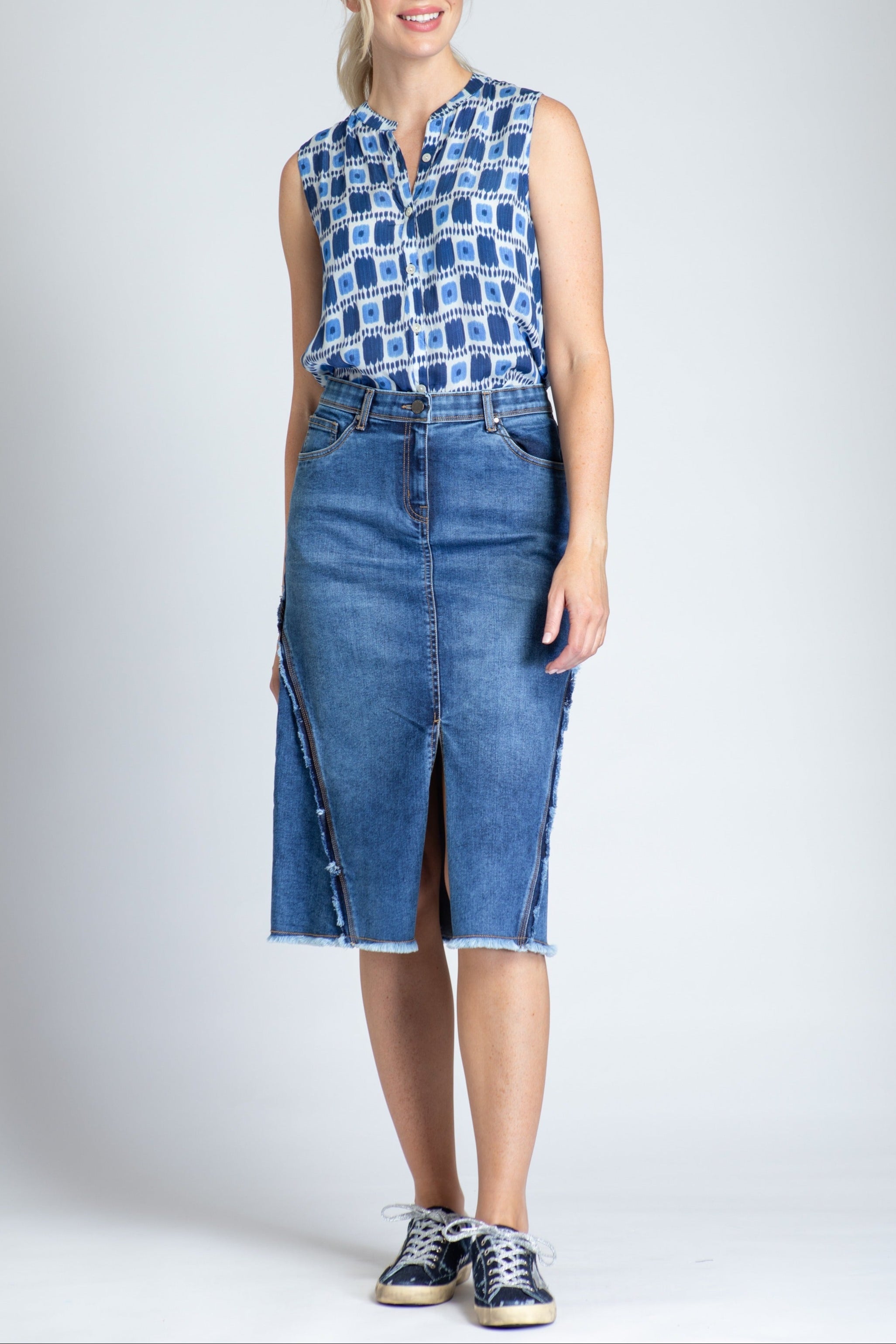 Ikat Box Print - Button Up Tank