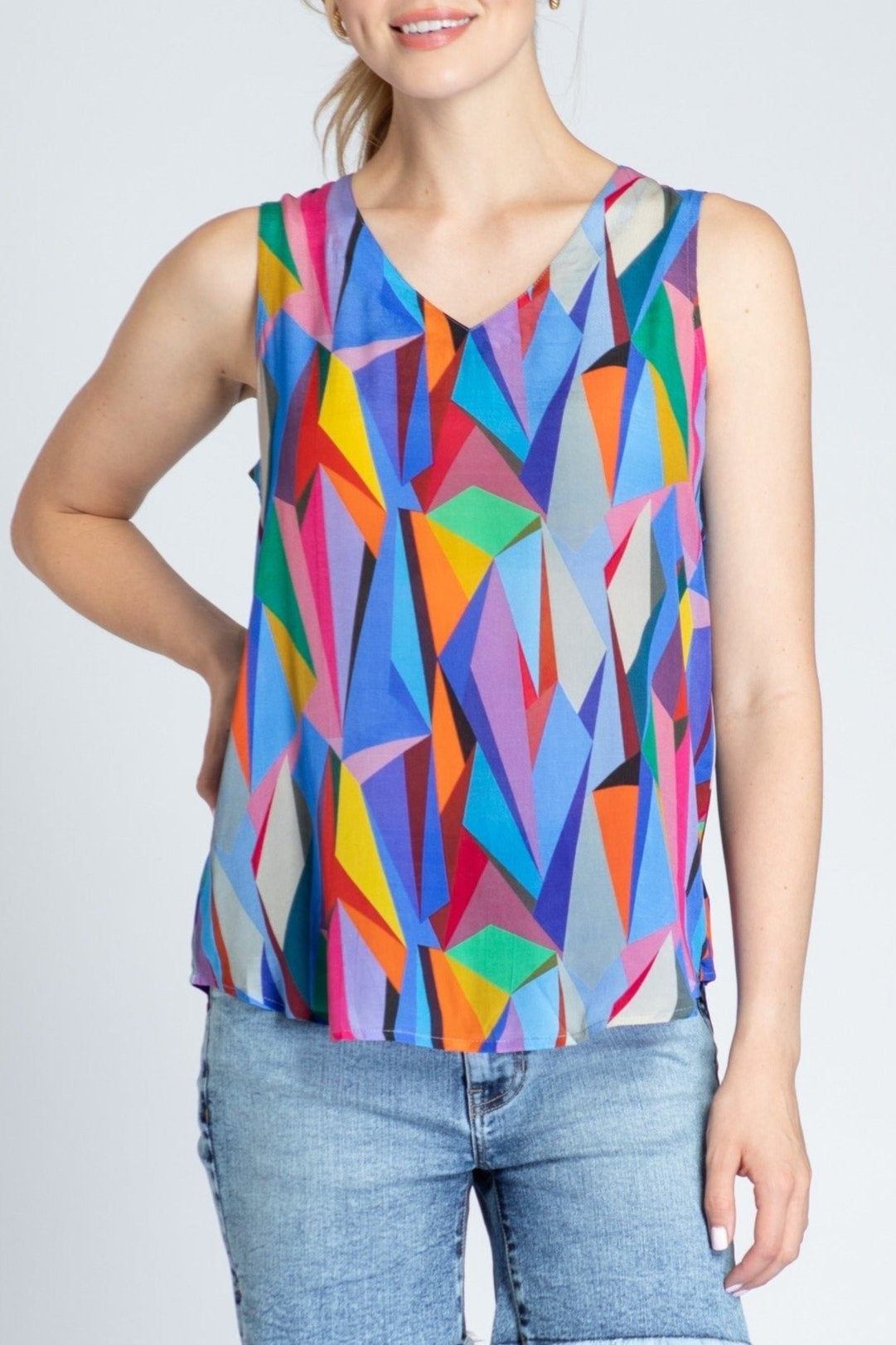 Colorful Mosiac Print - V-neck Tank