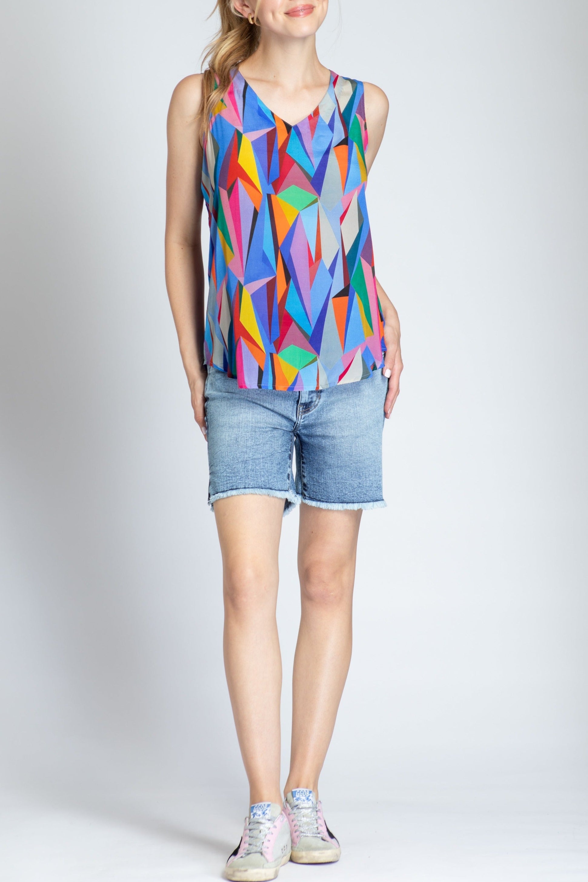 Colorful Mosiac Print - V-neck Tank