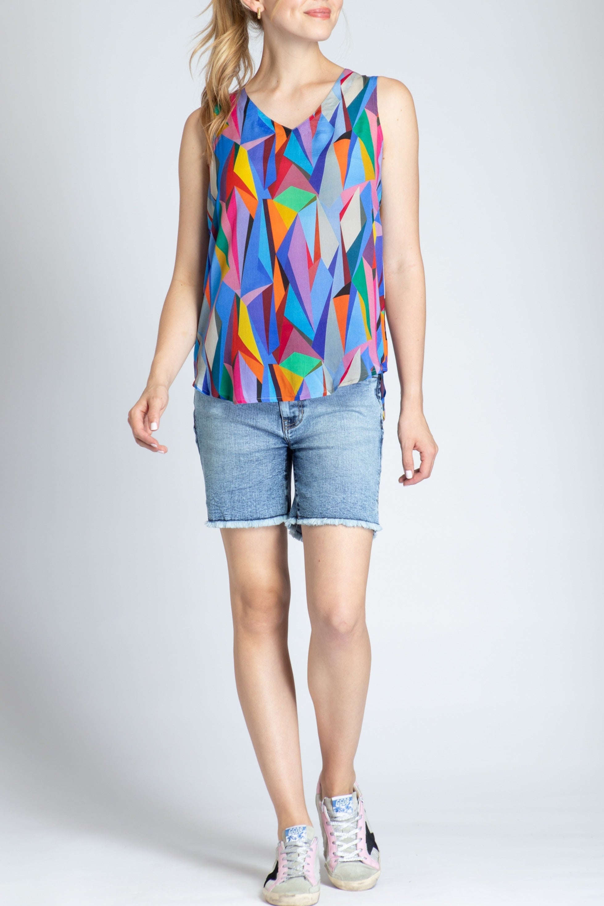 Colorful Mosiac Print - V-neck Tank