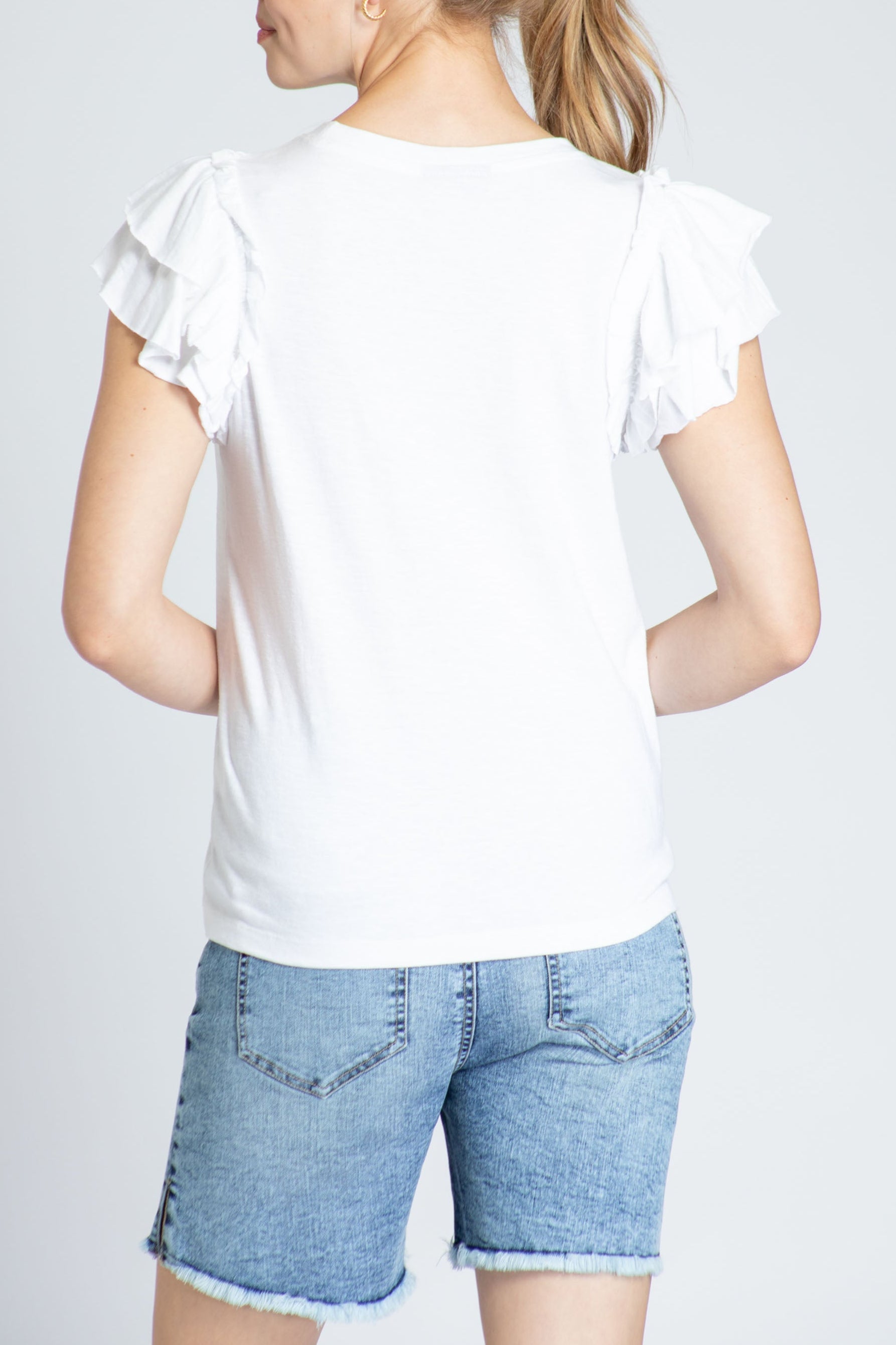 Ruffle Cap Sleeve Tee White Back APNY