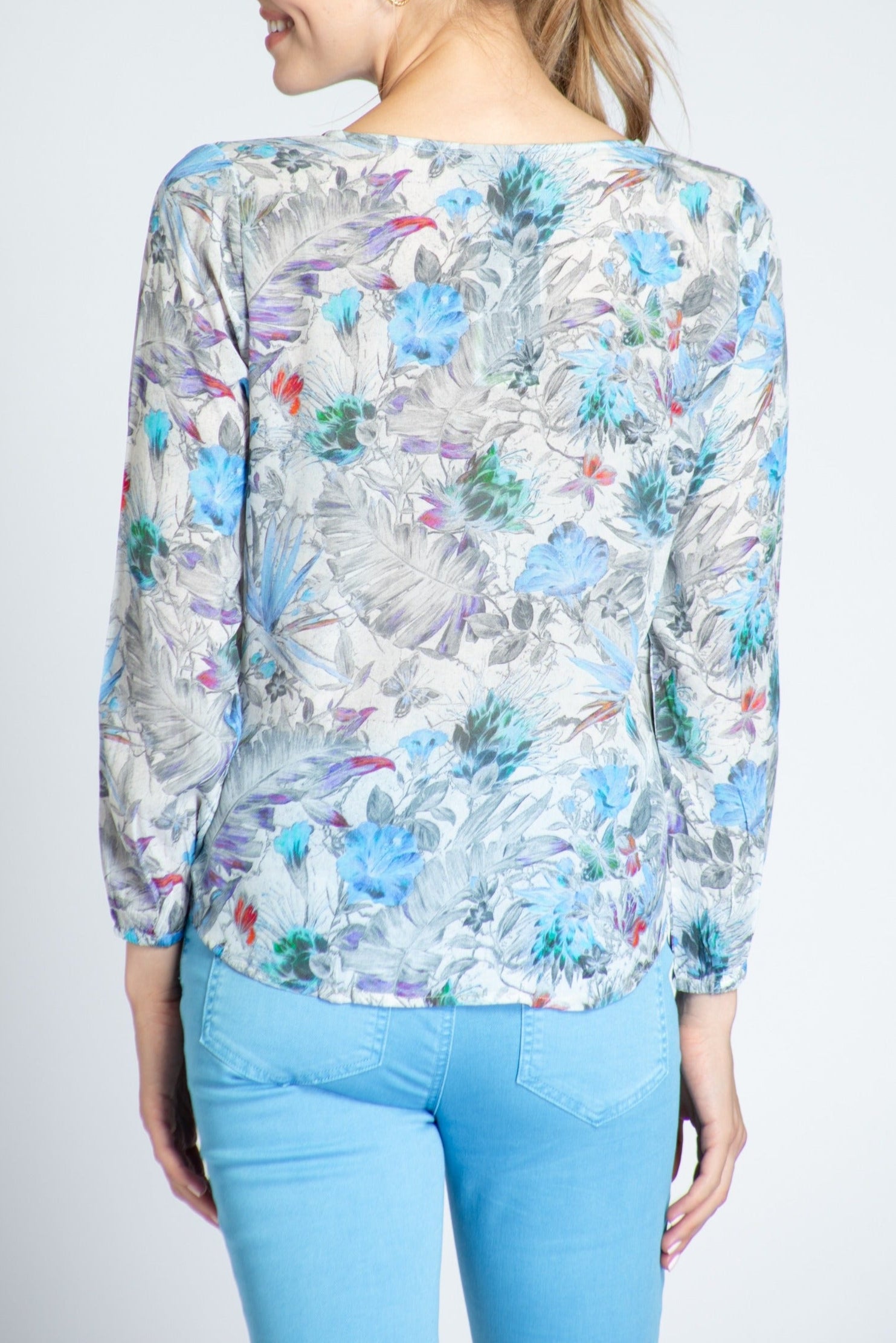 Multi Floral Print - V-neck Tie Front Top