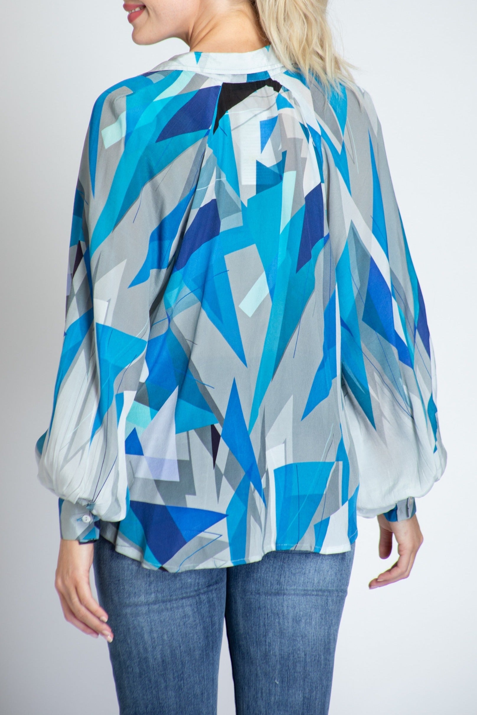 Abstract Triangle Print - Half-plaket Pullover Blouse