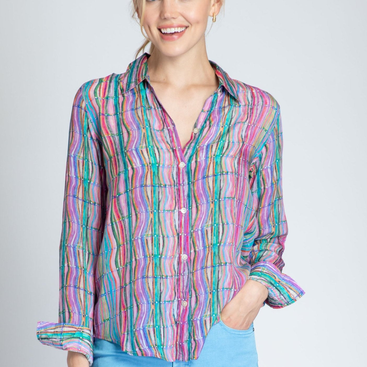 Colorful Waves - Button-up With Roll-up Sleeve