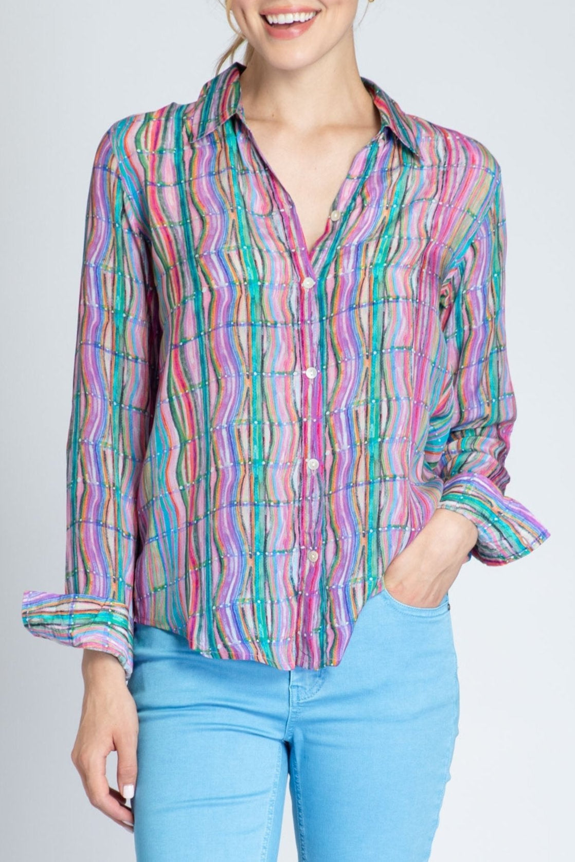 Colorful Waves - Button-up With Roll-up Sleeve