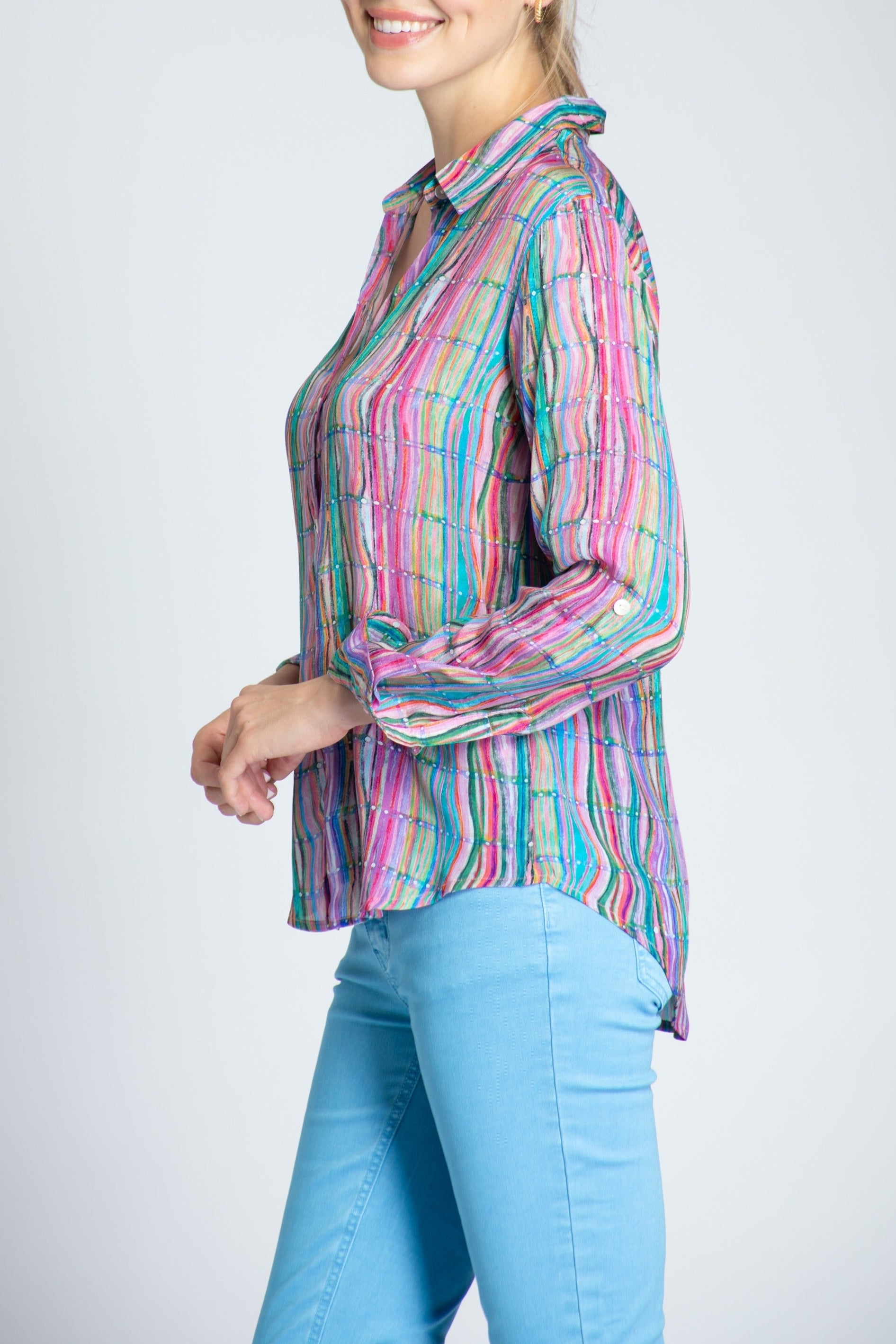 Colorful Waves - Button-up With Roll-up Sleeve