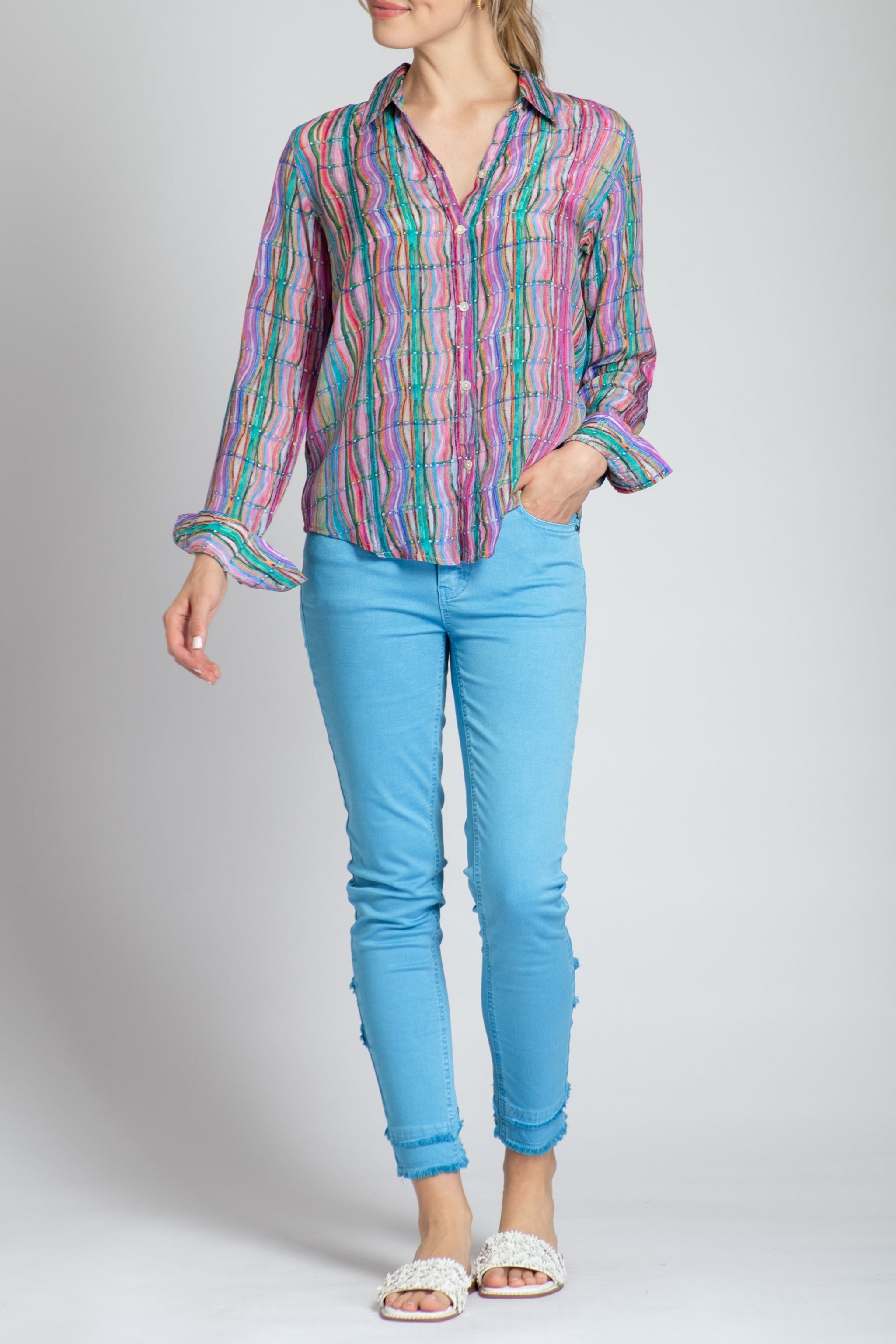 Colorful Waves - Button-up With Roll-up Sleeve