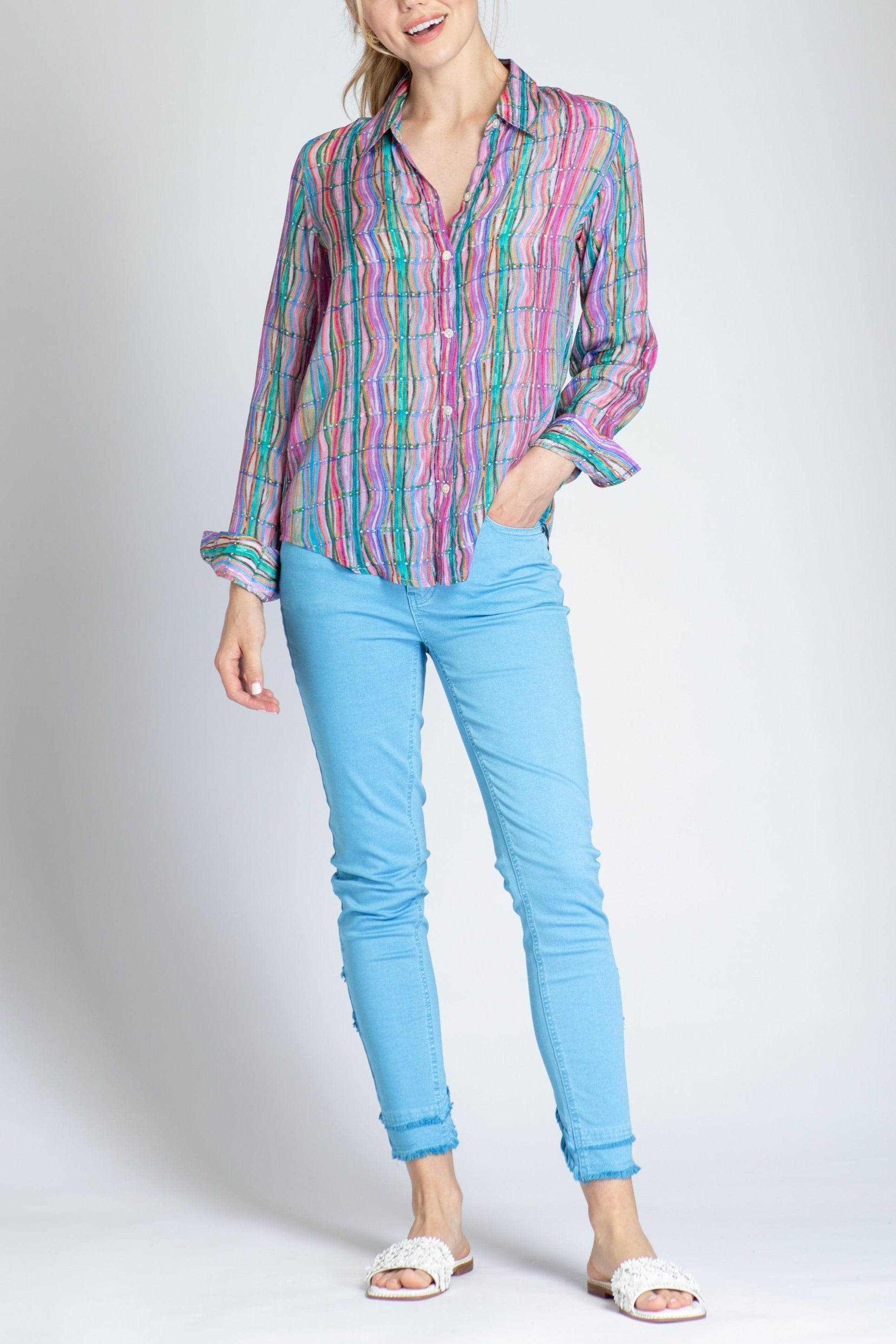 Colorful Waves - Button-up With Roll-up Sleeve