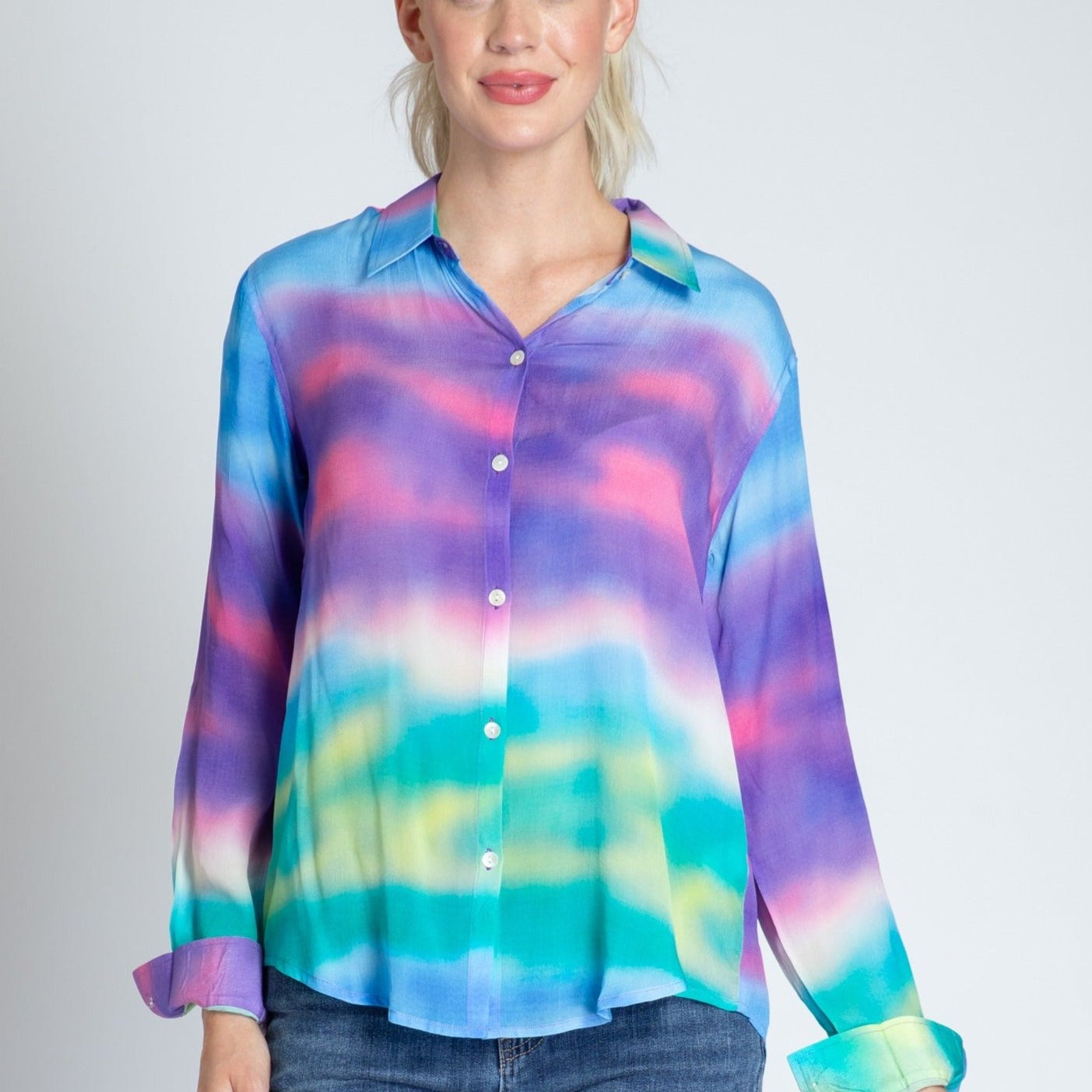 Colorful Ombre Print - Button-up With Roll-up Sleeve