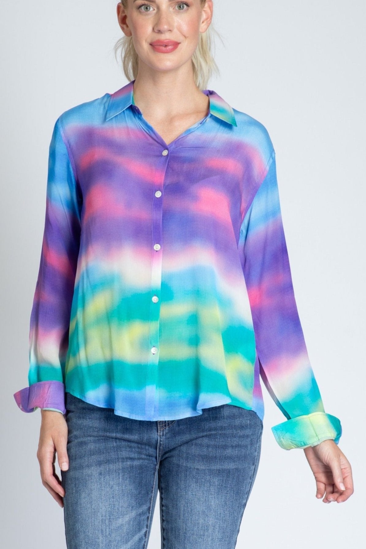 Colorful Ombre Print - Button-up With Roll-up Sleeve