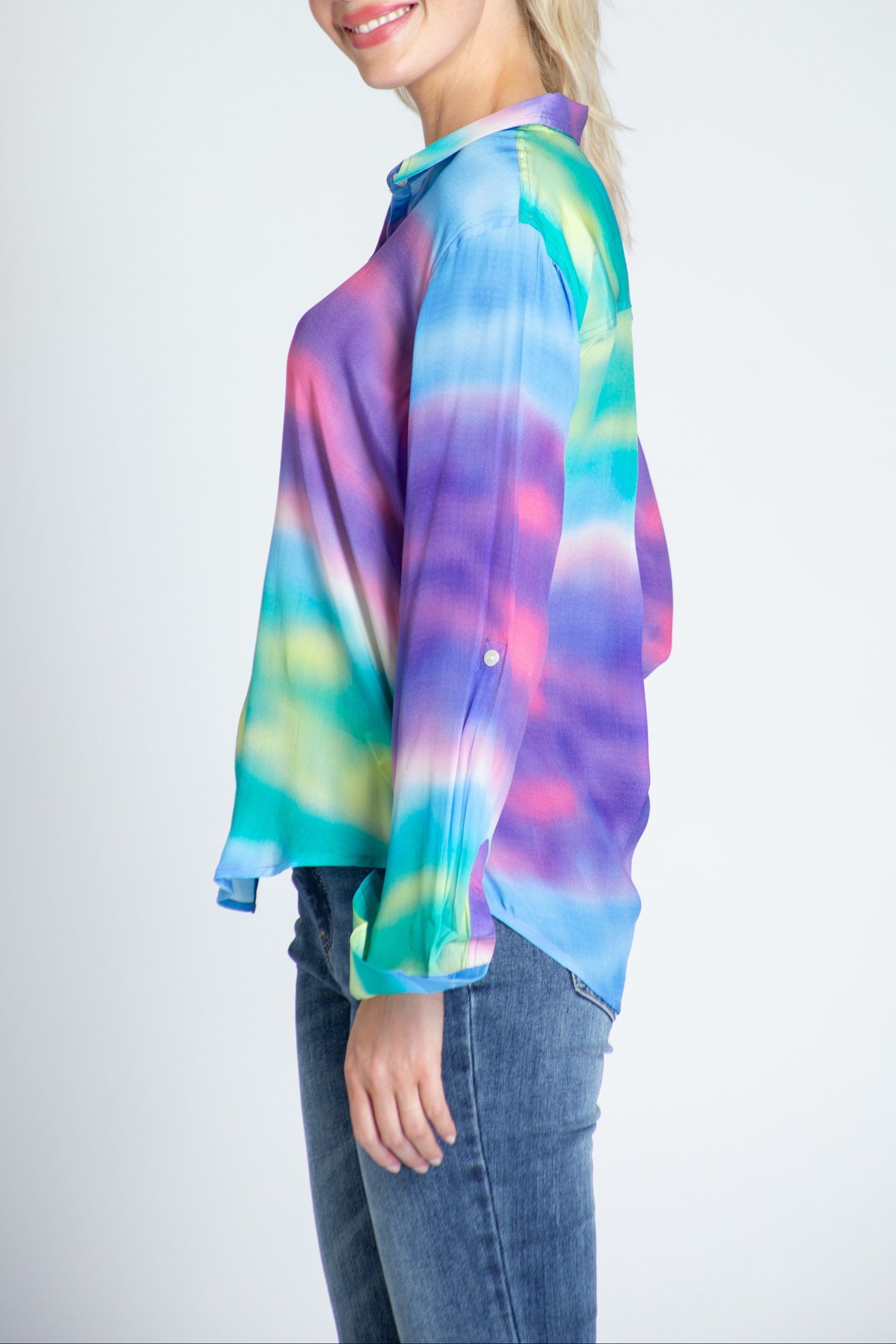 Colorful Ombre Print - Button-up With Roll-up Sleeve