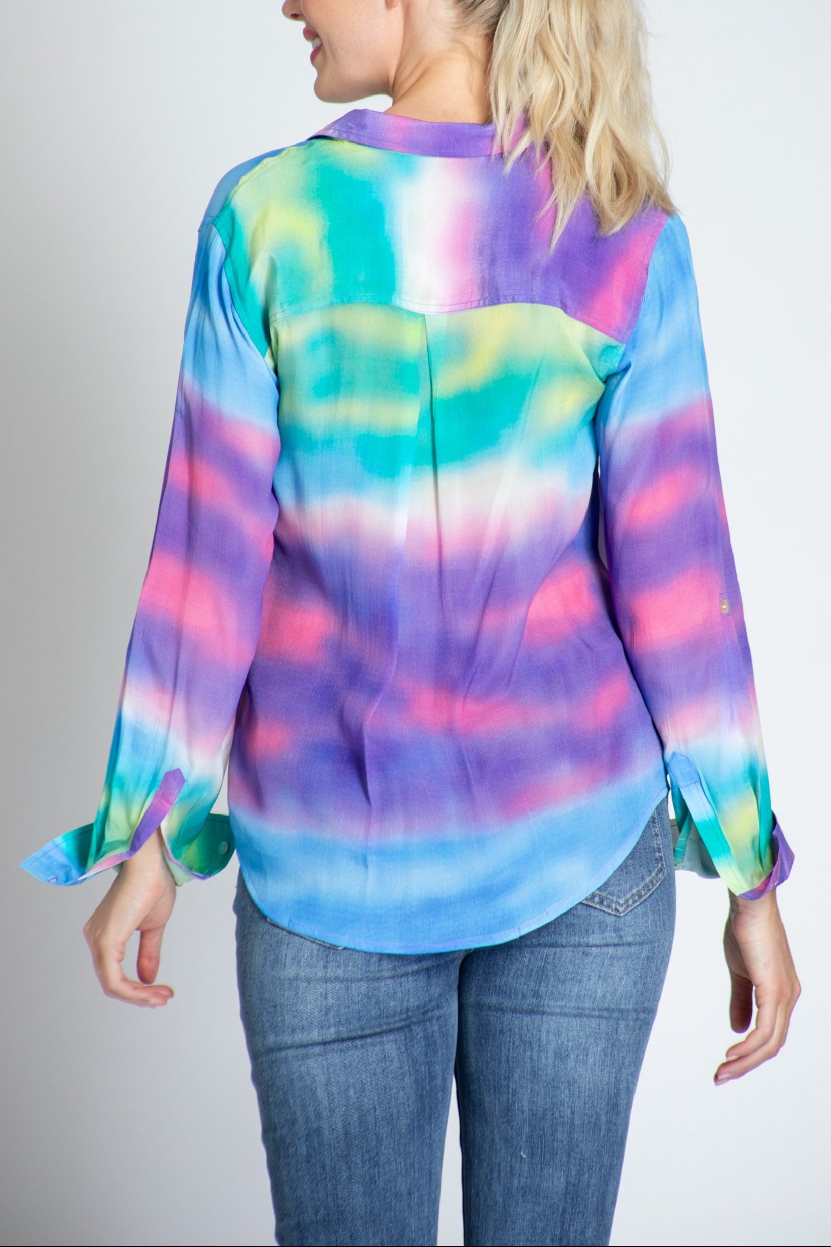 Colorful Ombre Print - Button-up With Roll-up Sleeve