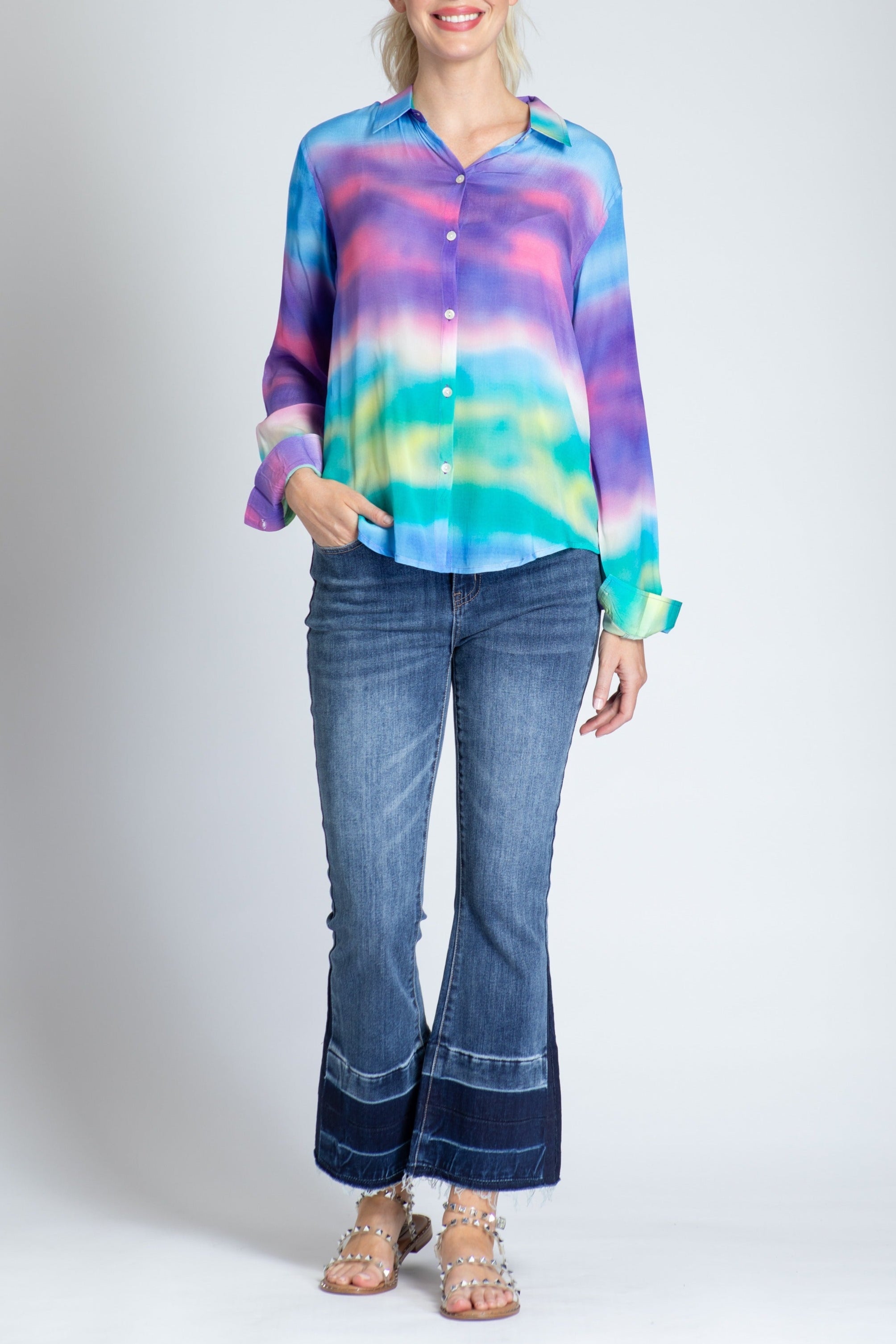 Colorful Ombre Print - Button-up With Roll-up Sleeve