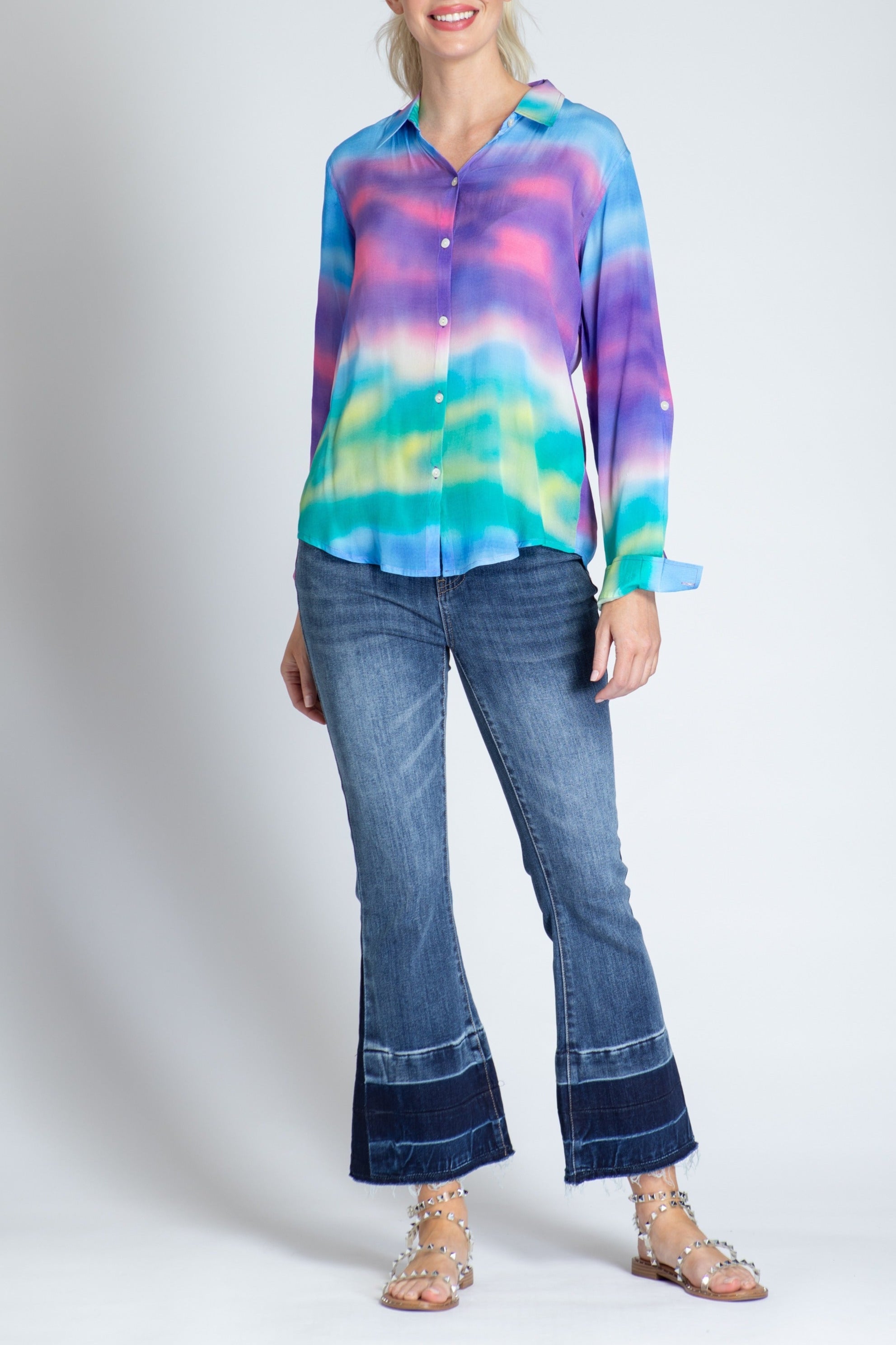 Colorful Ombre Print - Button-up With Roll-up Sleeve