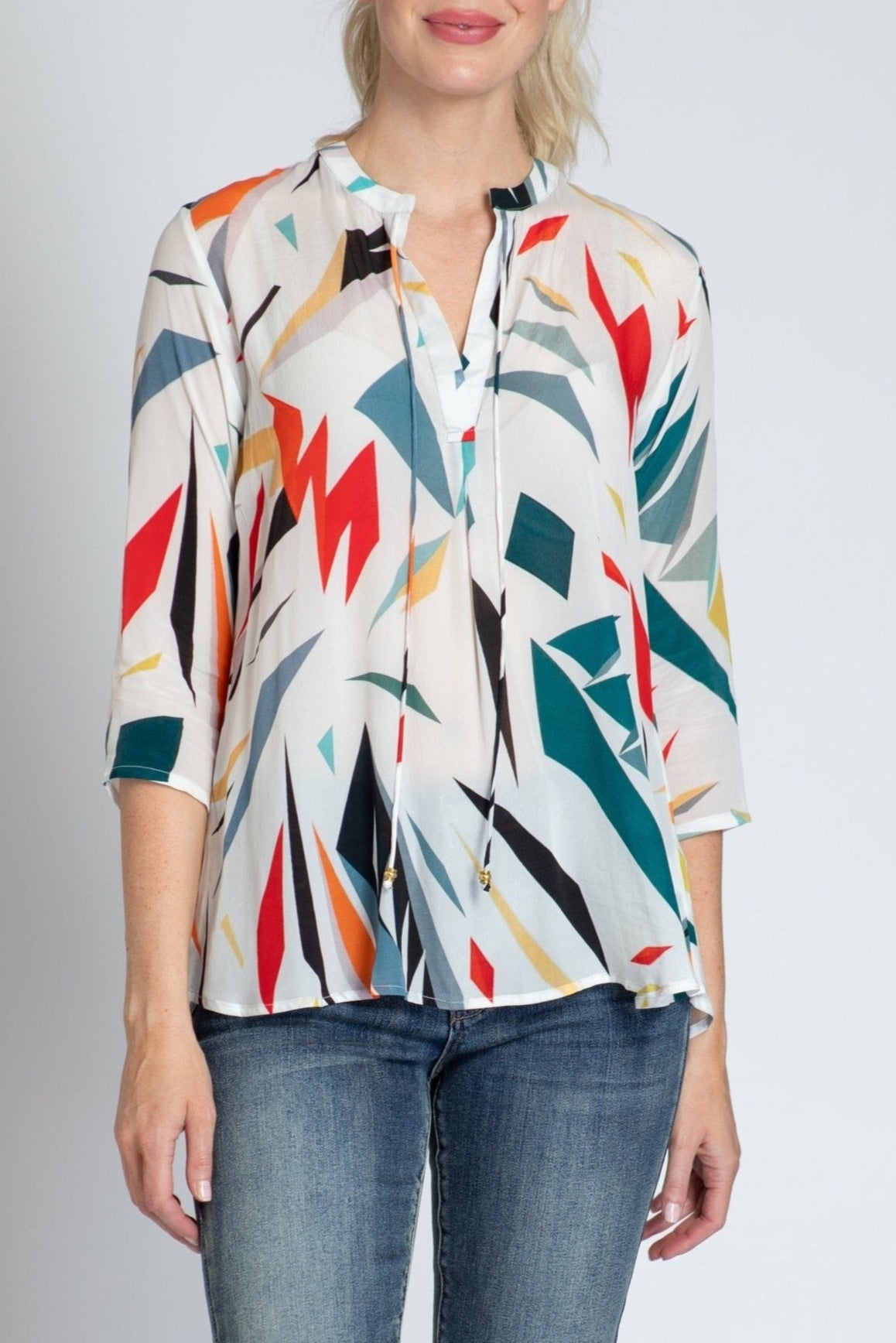 Abstract Multicolor Print - V-neck With Tassel