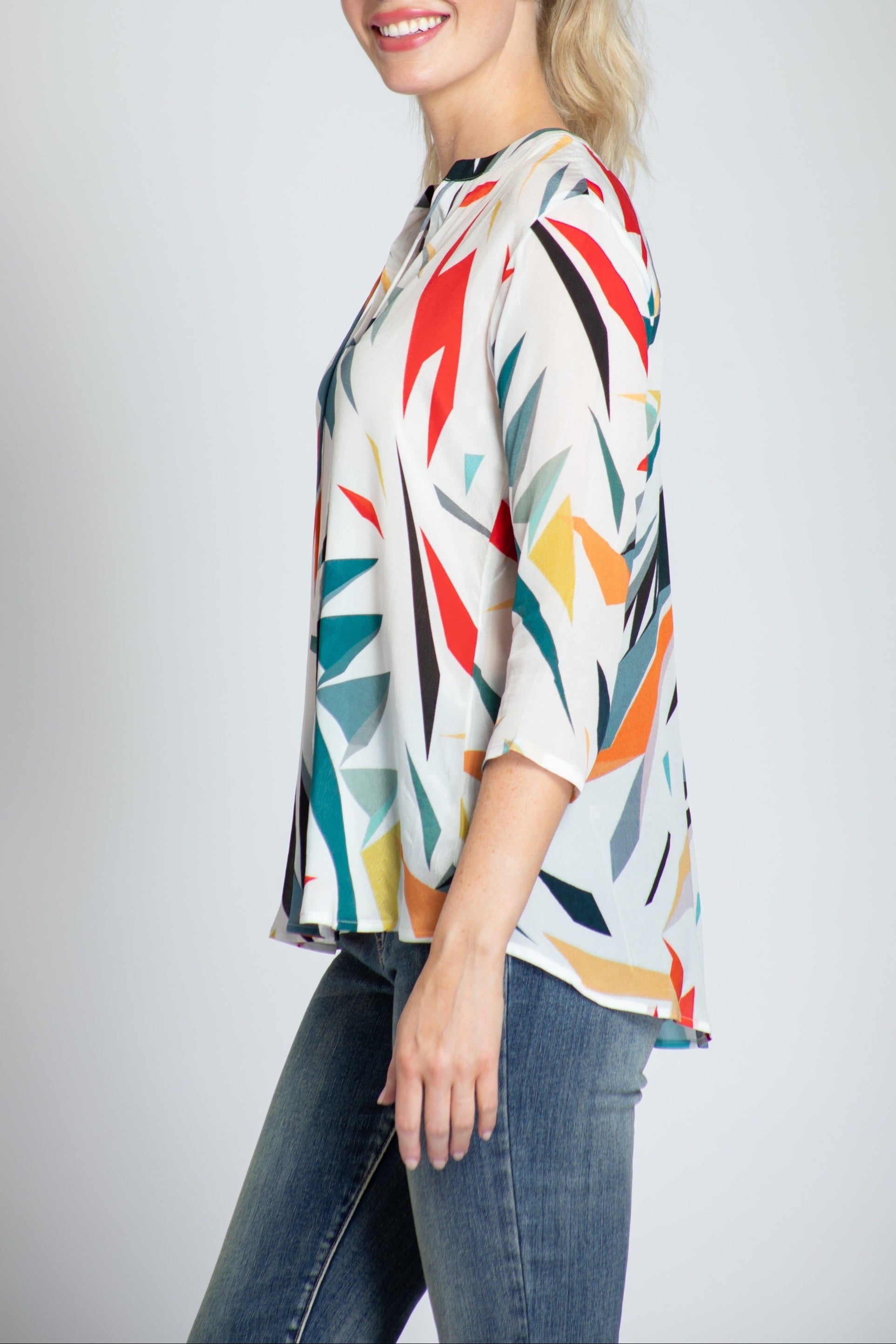 Abstract Multicolor Print - V-neck With Tassel