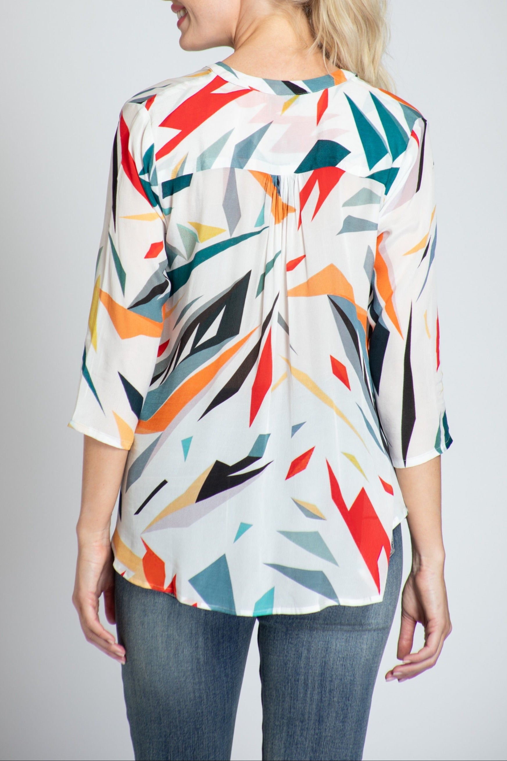 Abstract Multicolor Print - V-neck With Tassel