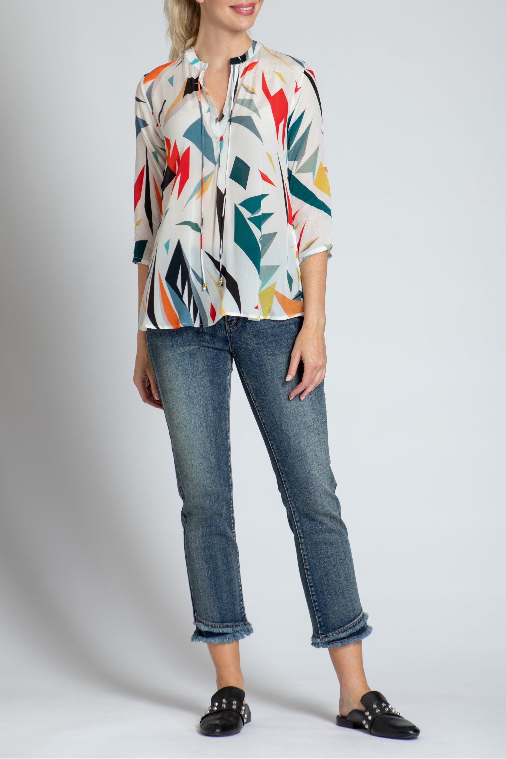 Abstract Multicolor Print - V-neck With Tassel