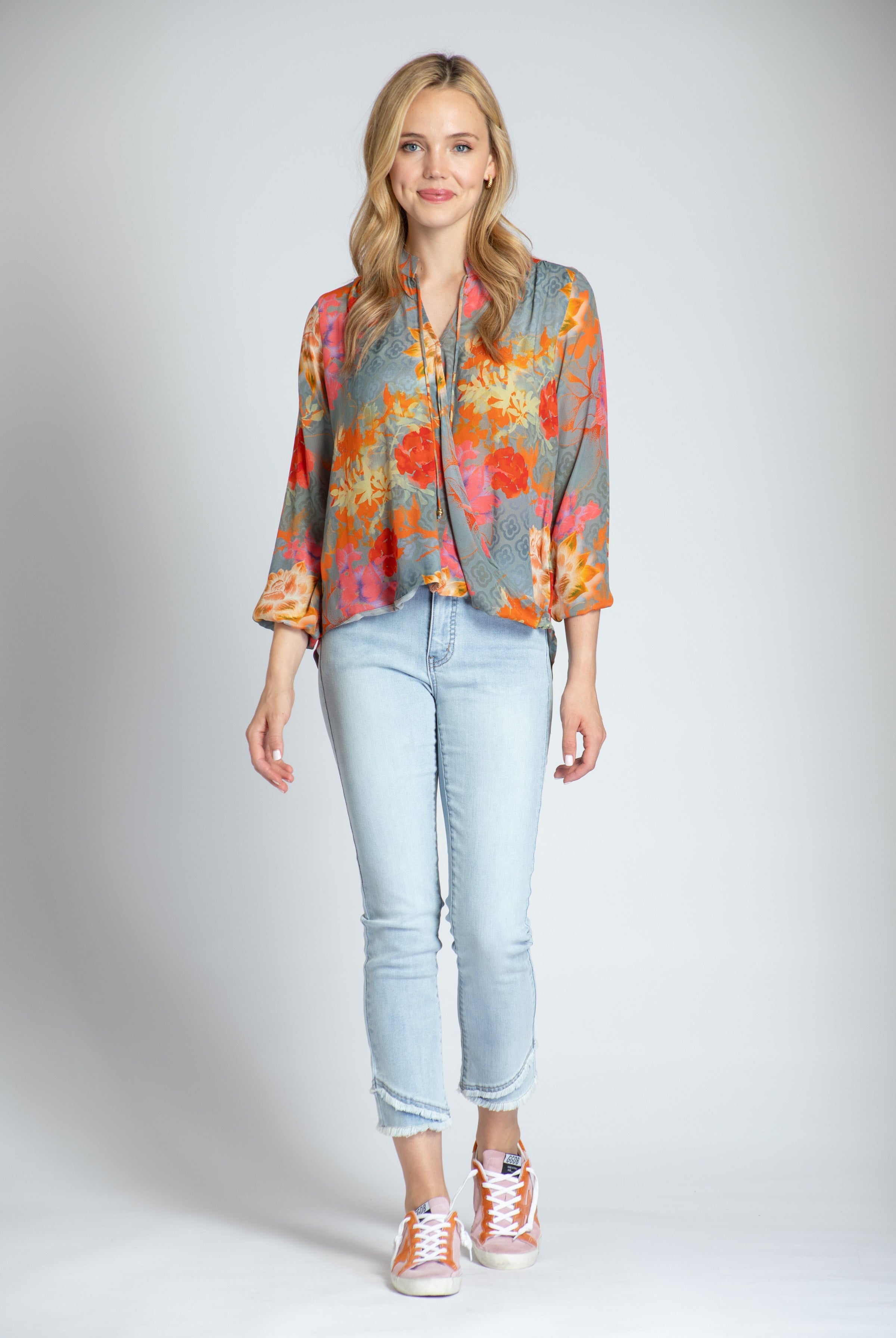 Boho Floral Print - Crossover Top With Tassel