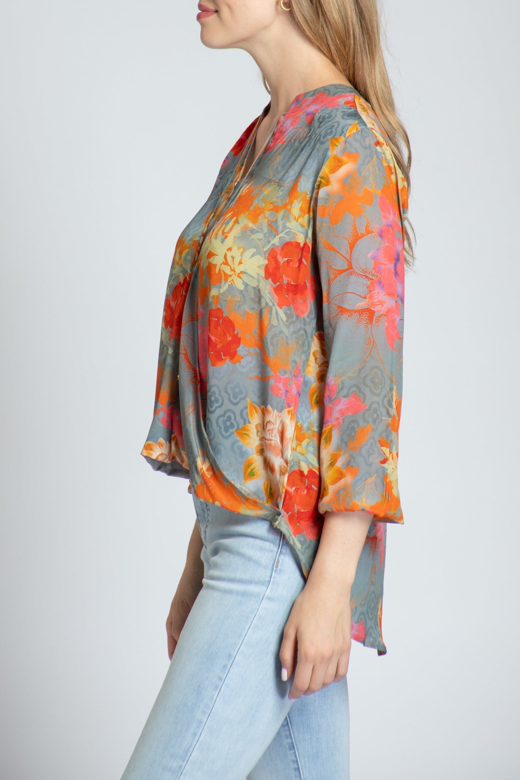 Boho Floral Print - Crossover Top With Tassel