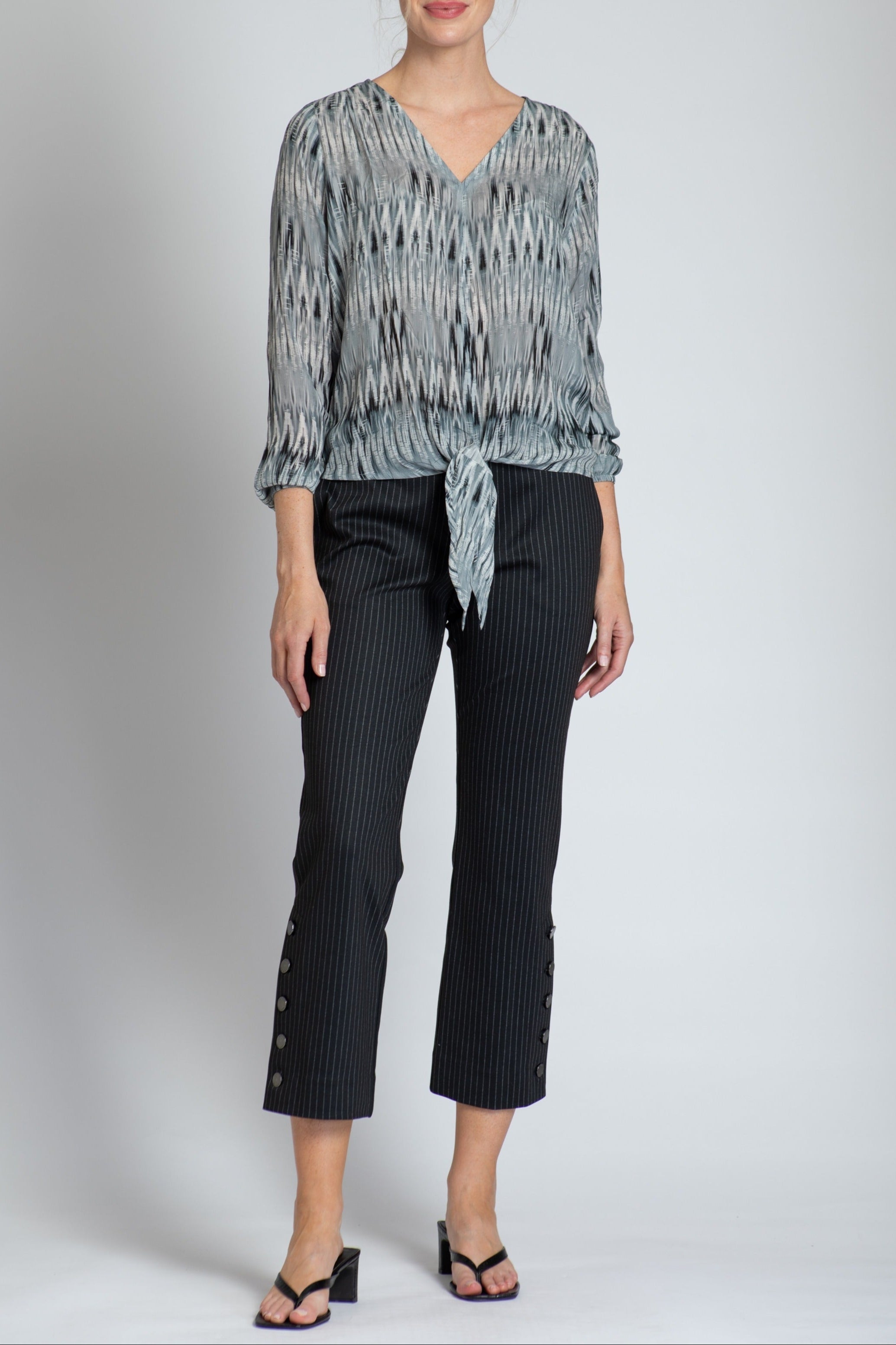 Monochrome Abstract - V-neck Tie Front Top