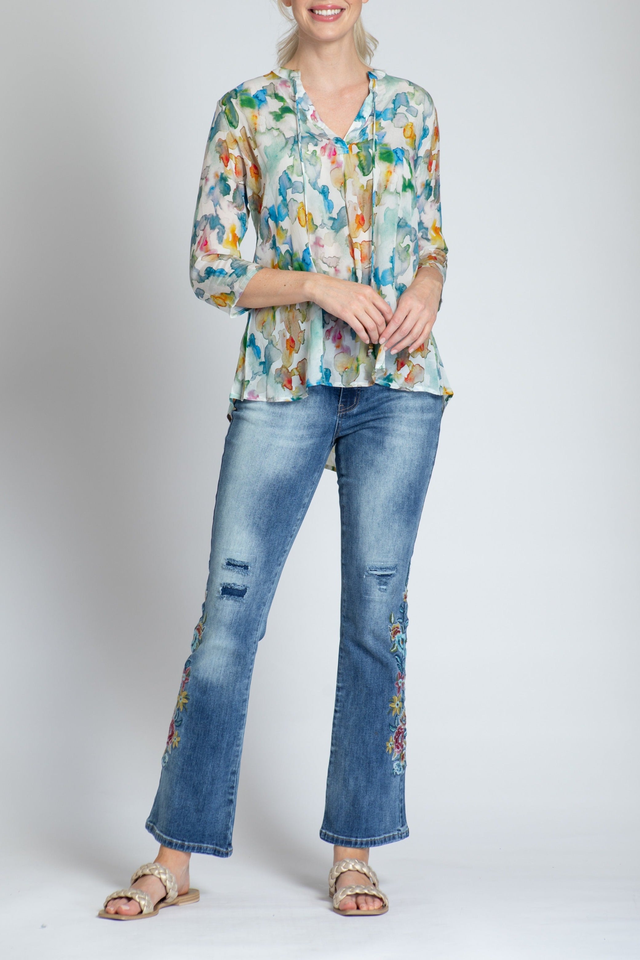 Desert Dyes Watercolor Print - V-neck With Tassel